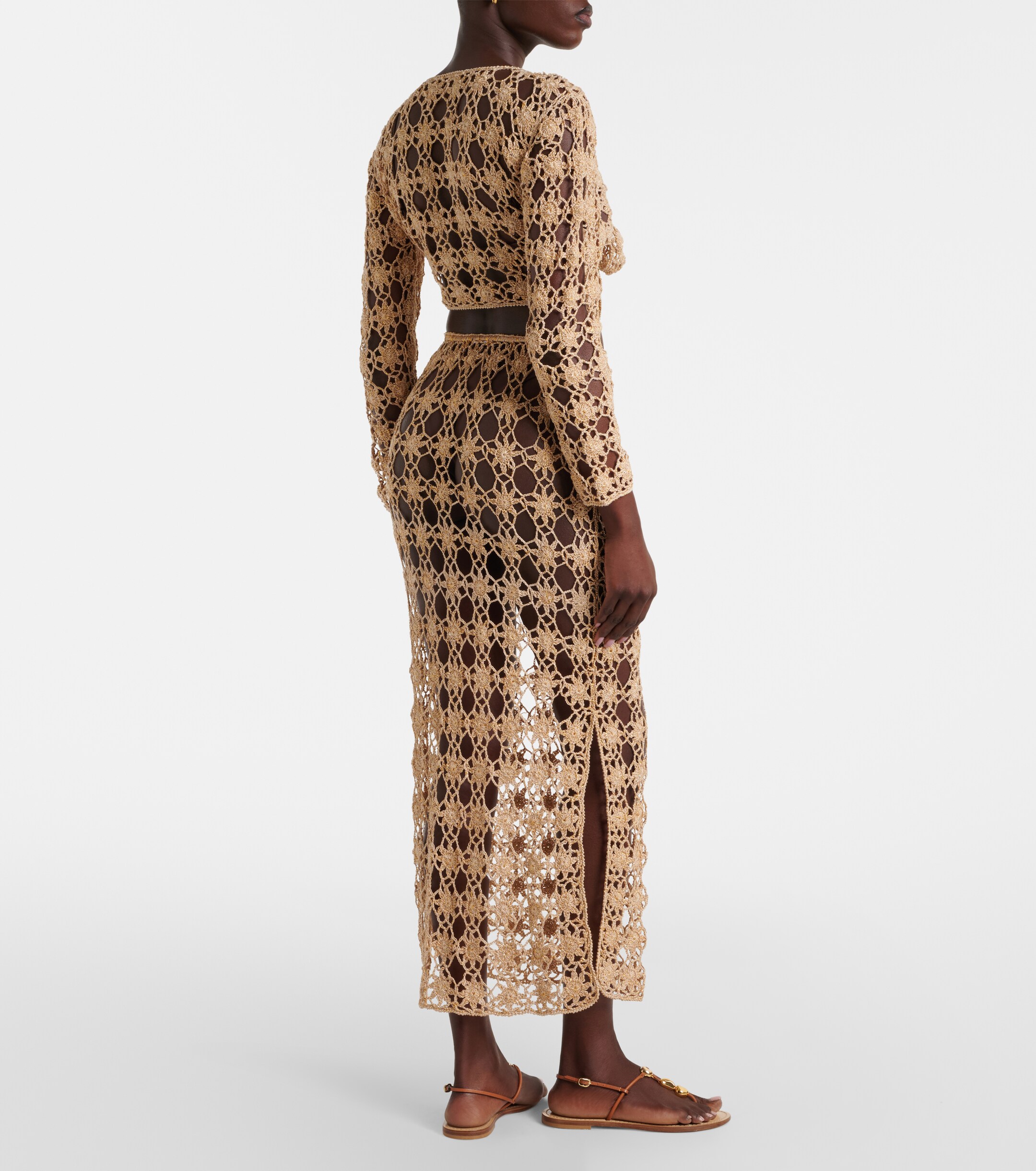 Anna Kosturova Bella Rosette crochet cotton midi skirt