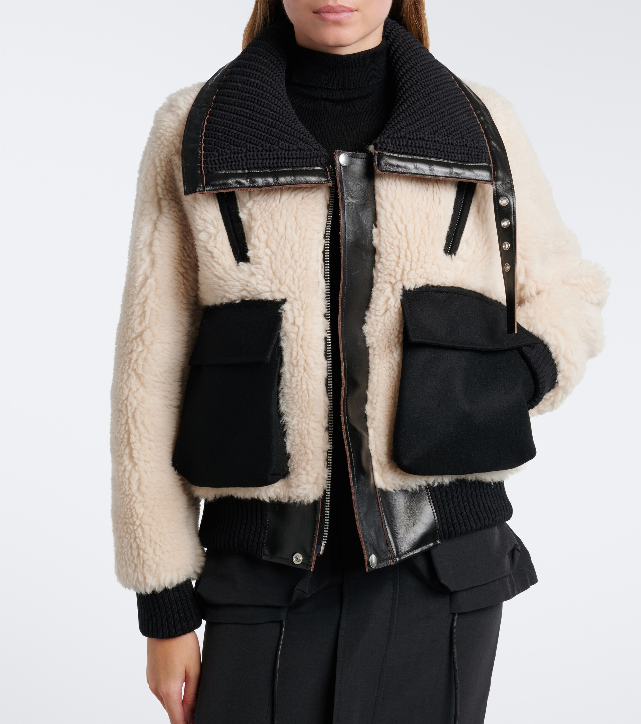 Sacai Sacai Paneled wool-blend blouson jacket