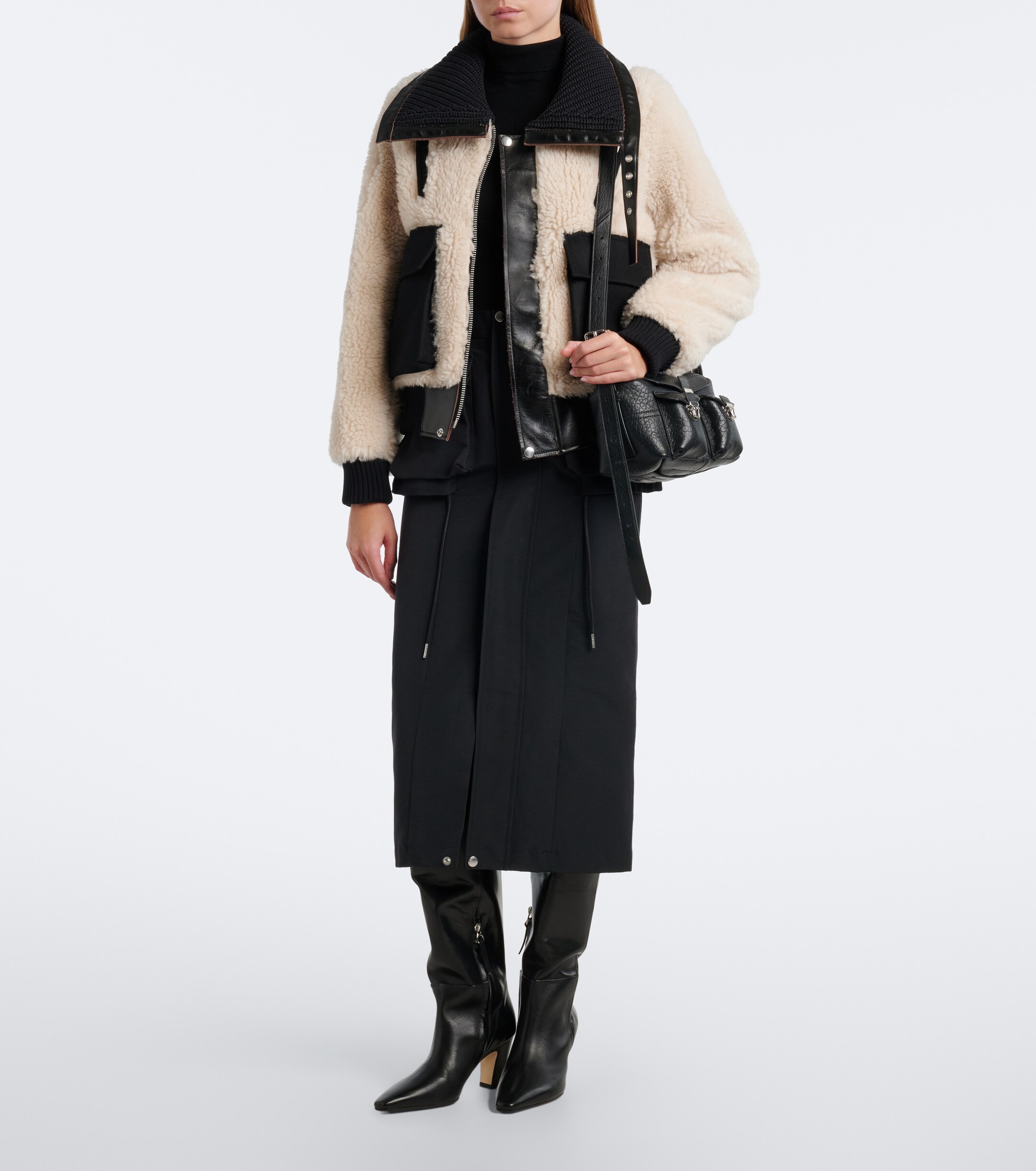 Sacai Sacai Paneled wool-blend blouson jacket