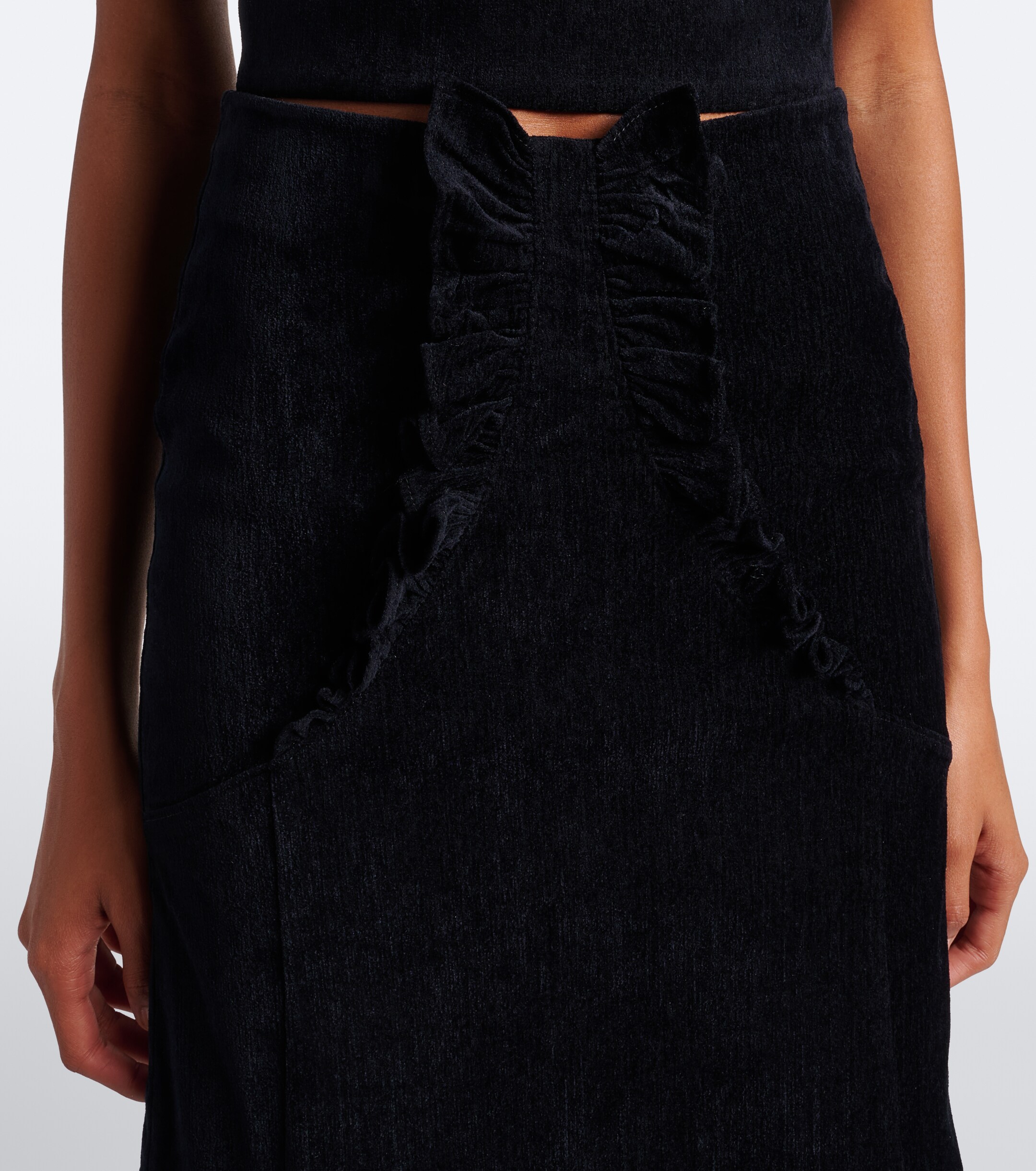 SHUSHU/TONG Shushu/Tong Bow-detail ruffled velvet midi skirt