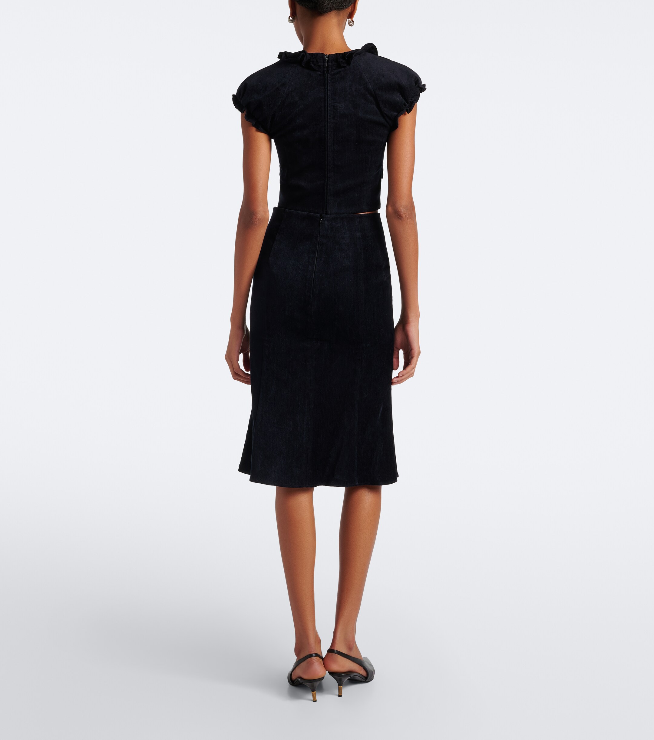SHUSHU/TONG Shushu/Tong Bow-detail ruffled velvet midi skirt