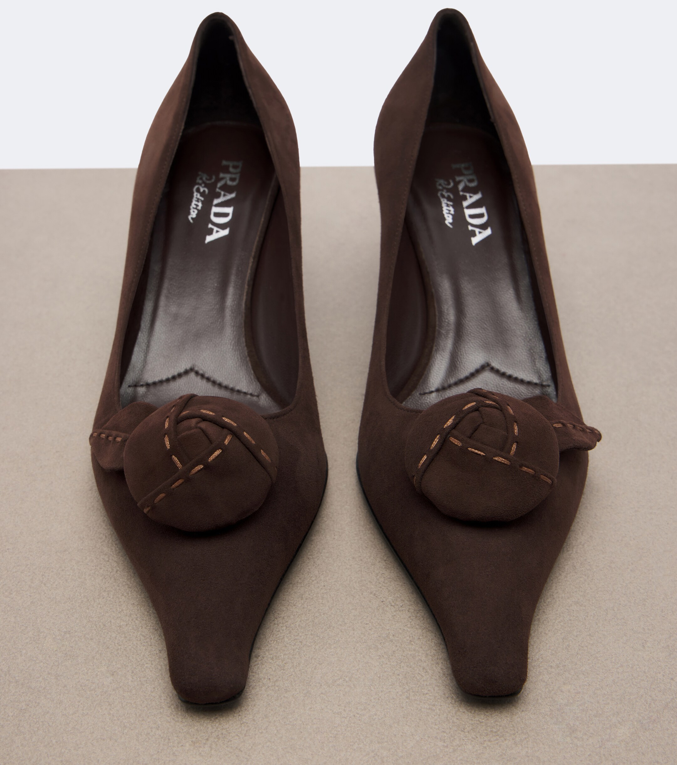 Prada Prada Floral-appliqué suede pumps
