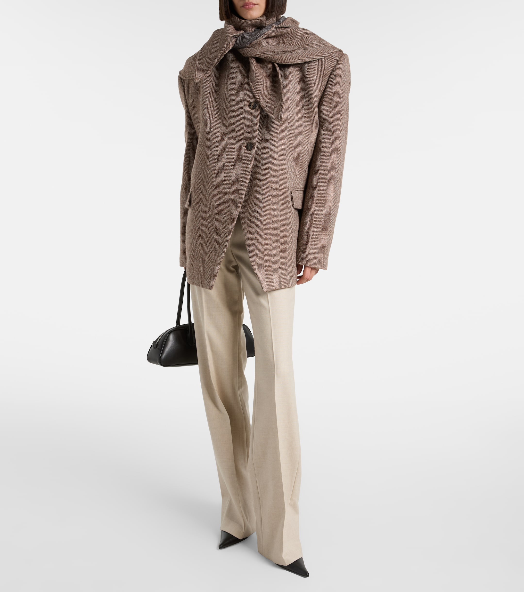 Magda Butrym Herringbone hooded wool-blend blazer