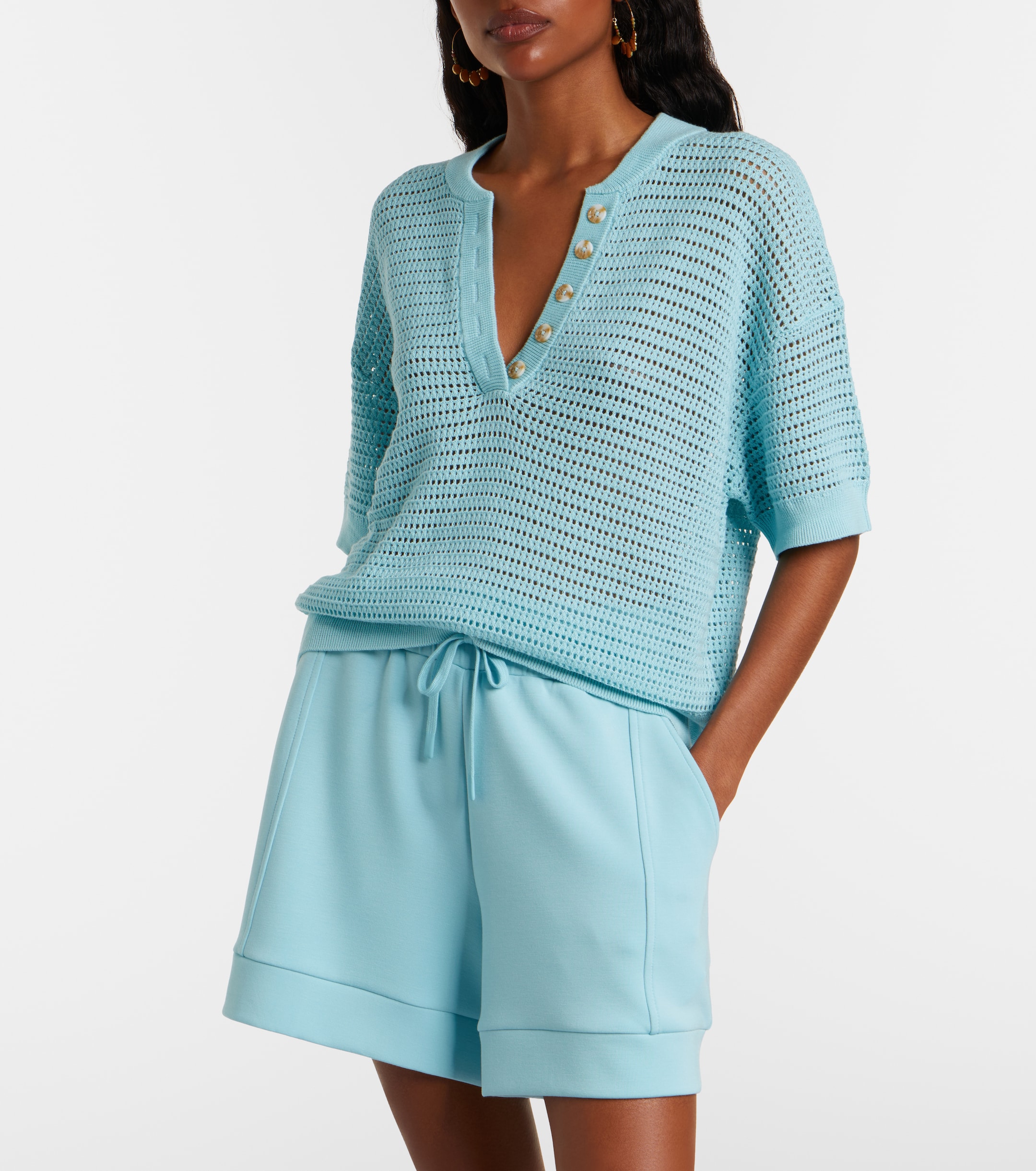 Varley Callie open-knit cotton polo sweater