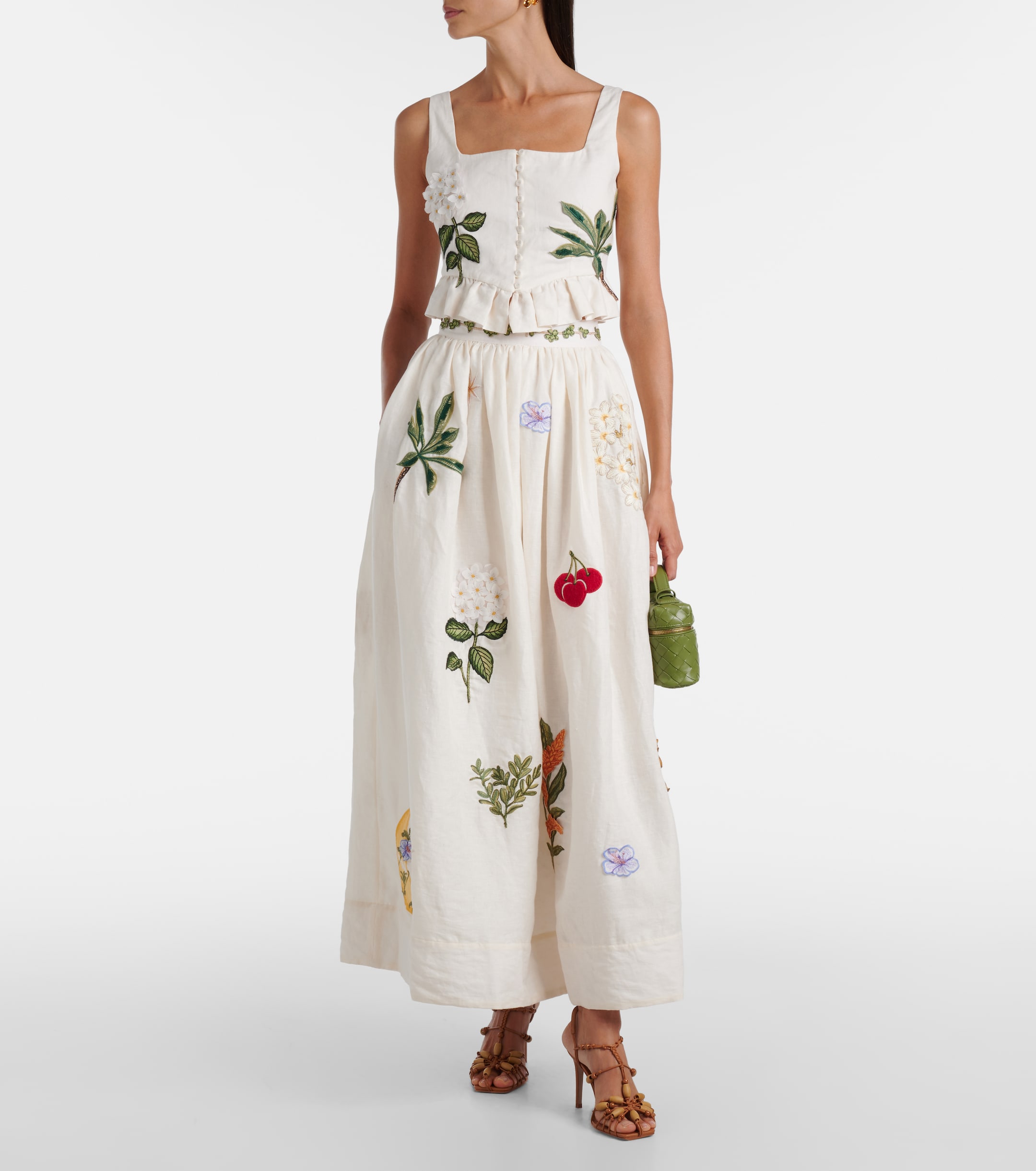 Agua by Agua Bendita Eslabón Wild appliqué linen crop top