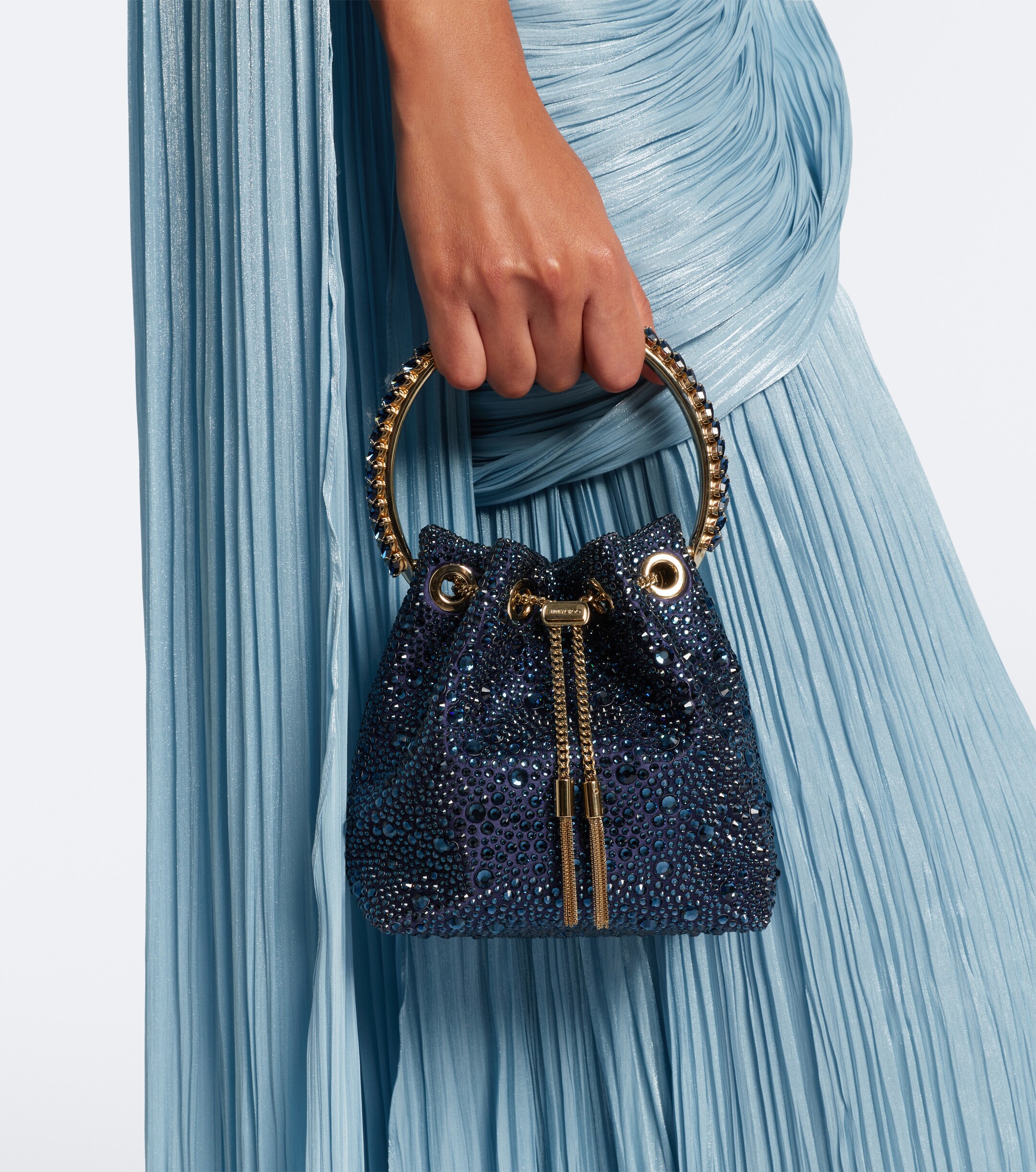 JIMMY CHOO Bon Bon embellished satin bucket bag