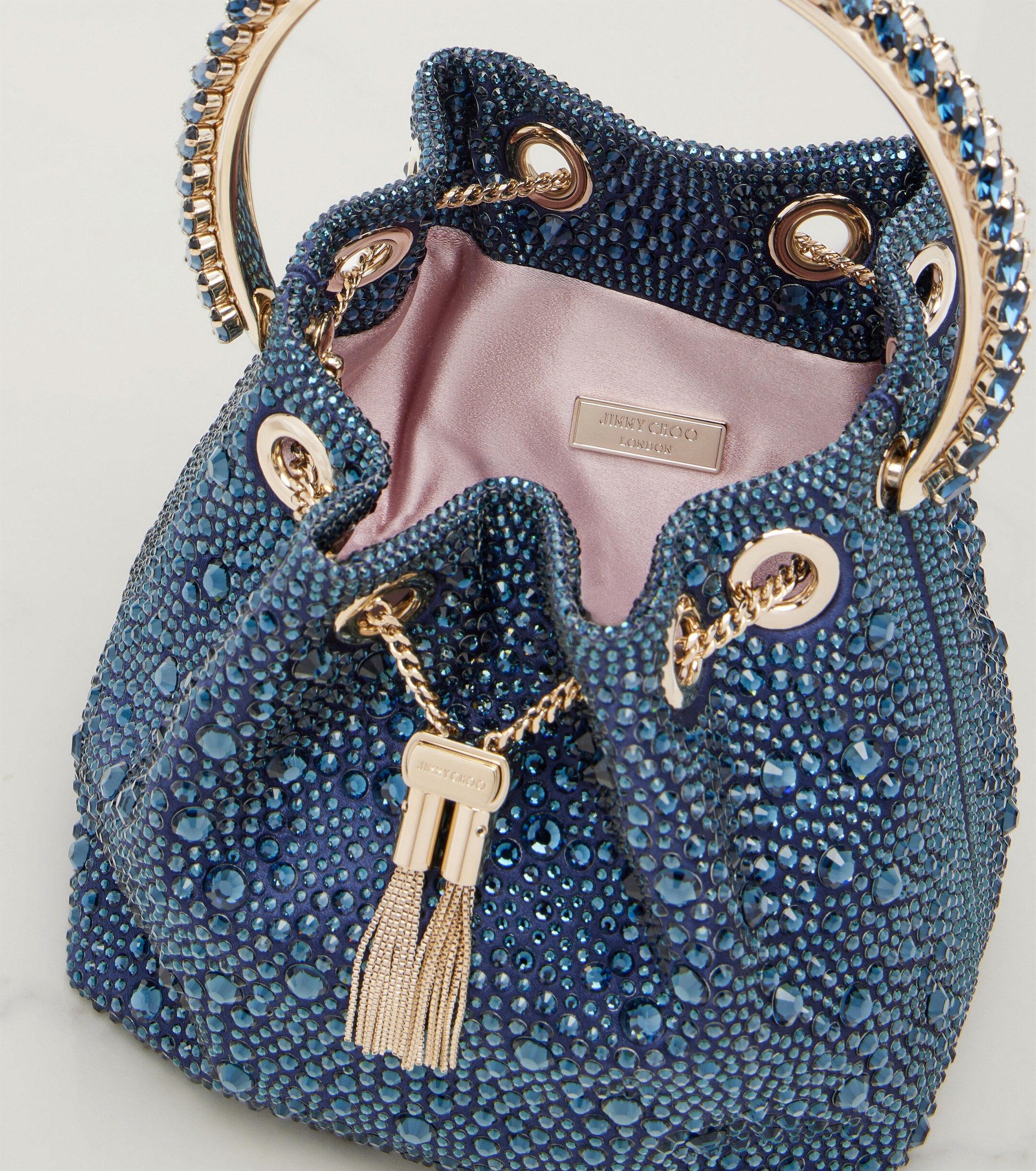 JIMMY CHOO Bon Bon embellished satin bucket bag