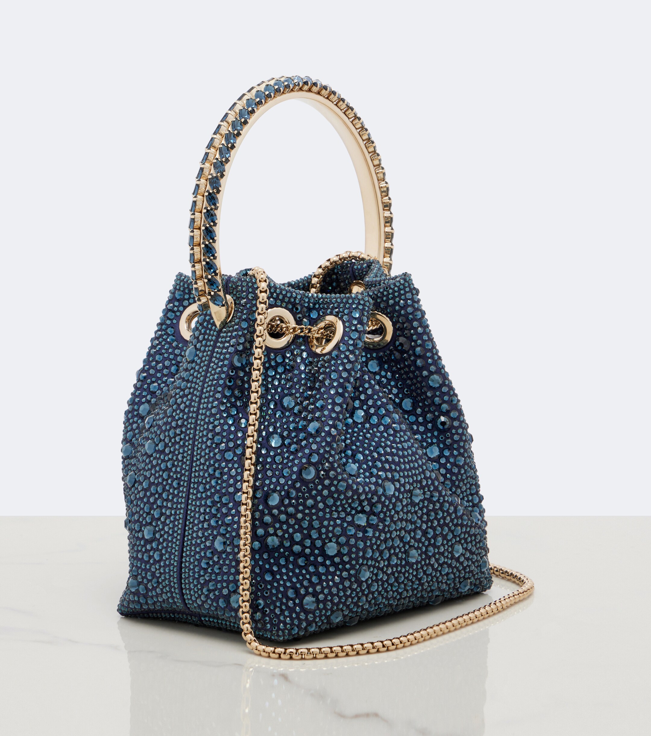 JIMMY CHOO Bon Bon embellished satin bucket bag