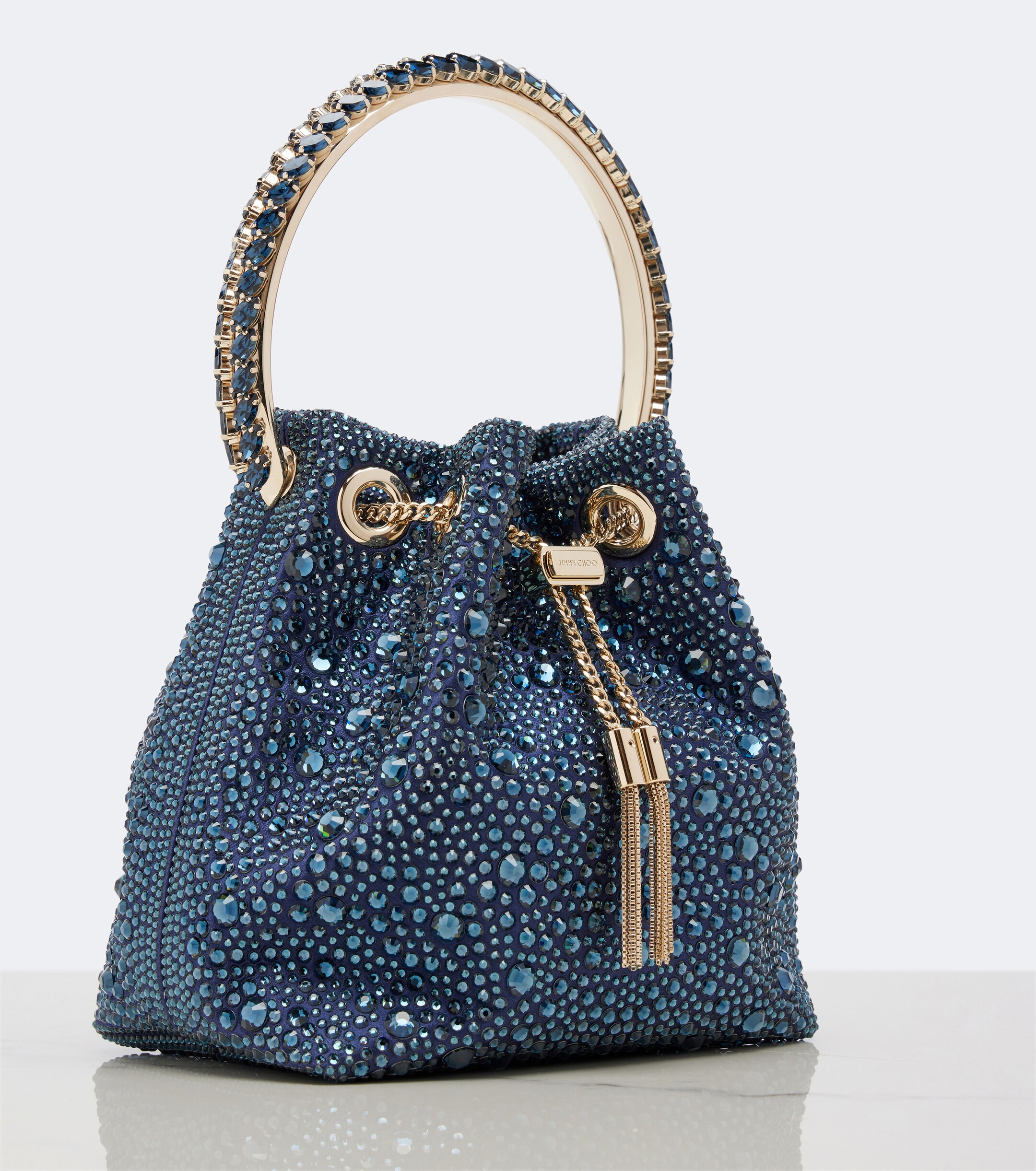 JIMMY CHOO Bon Bon embellished satin bucket bag
