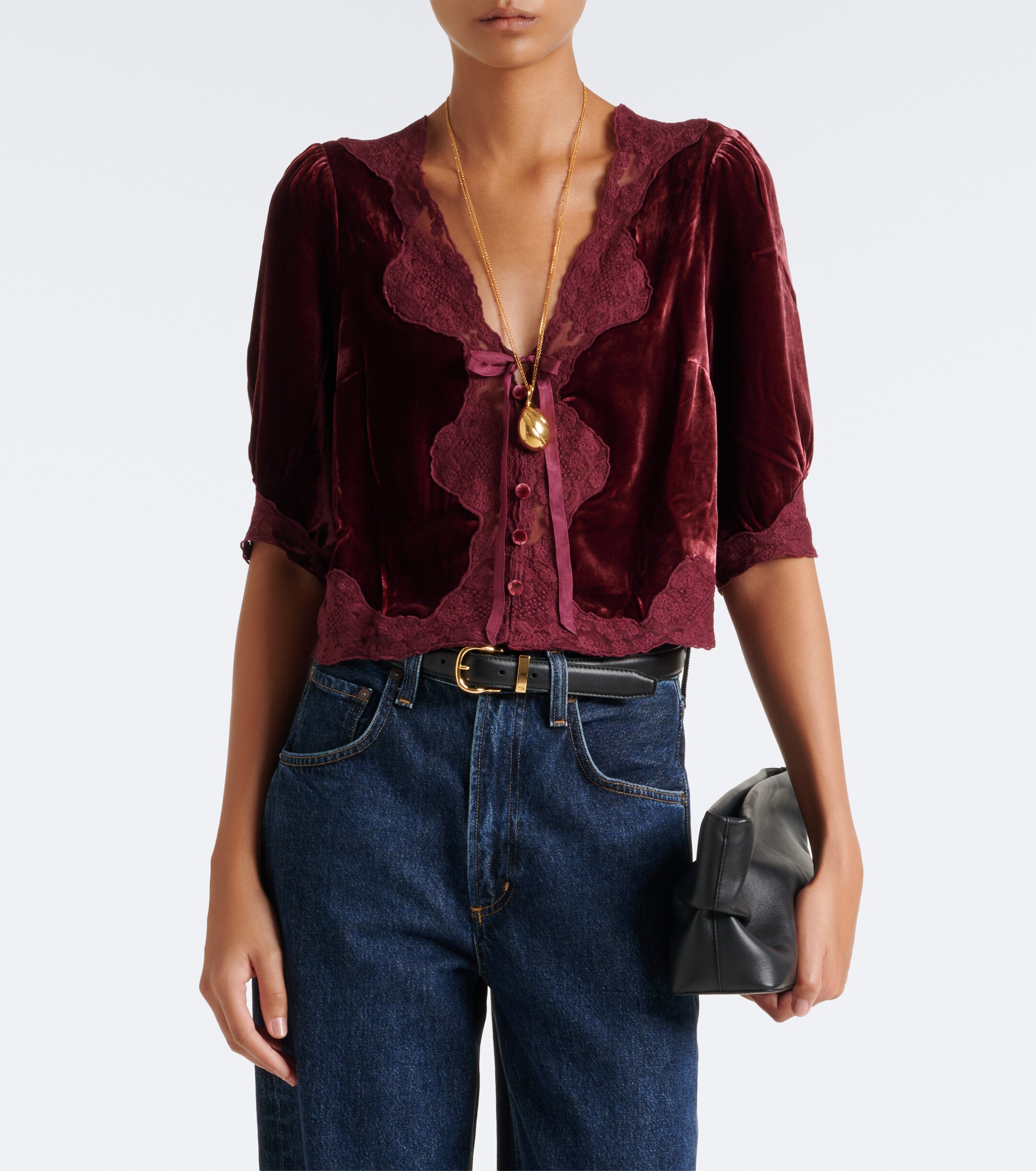 RIXO Rixo Ursula lace-trimmed velvet top