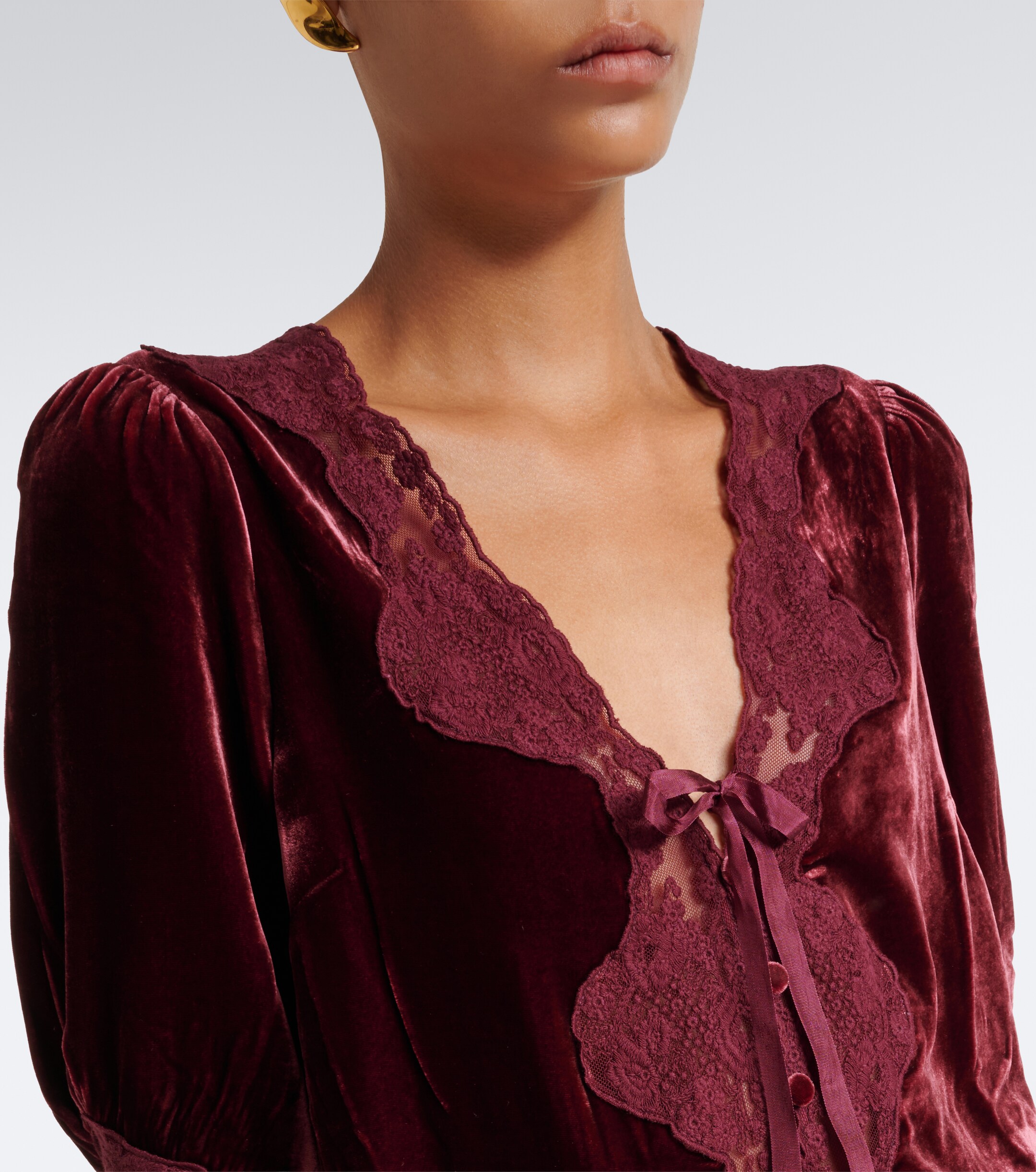 RIXO Rixo Ursula lace-trimmed velvet top