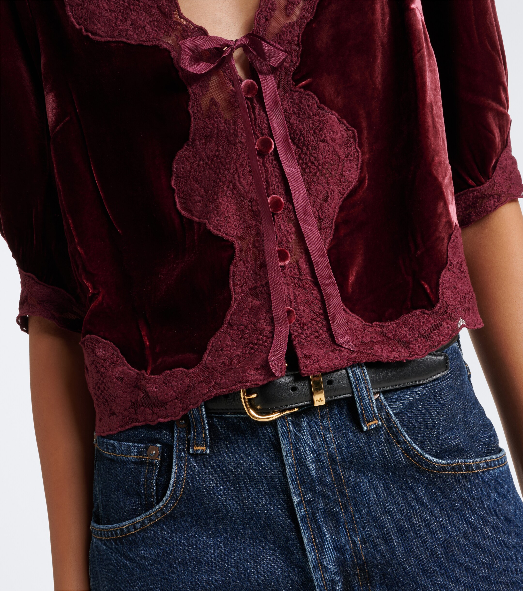 RIXO Rixo Ursula lace-trimmed velvet top
