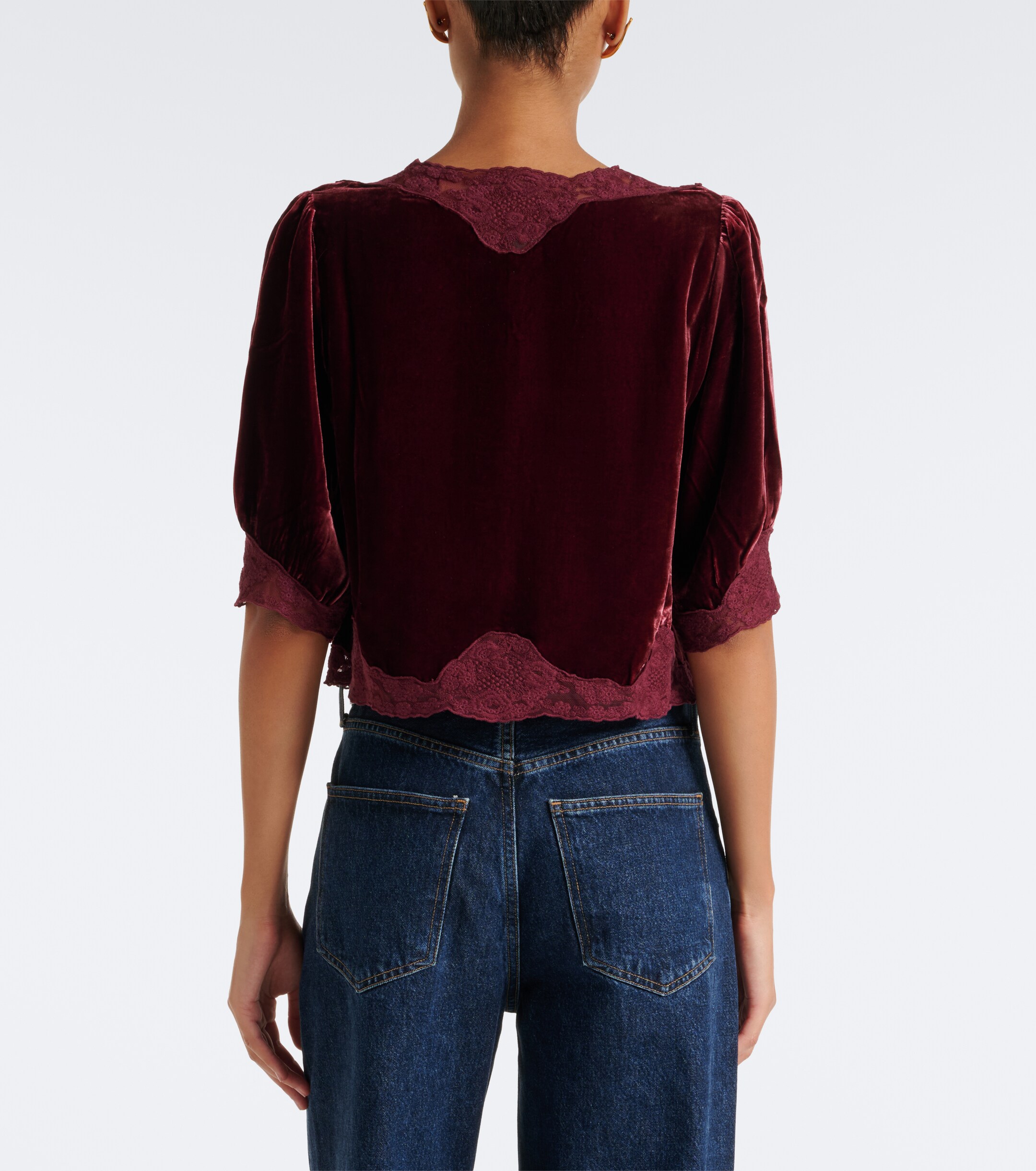 RIXO Rixo Ursula lace-trimmed velvet top