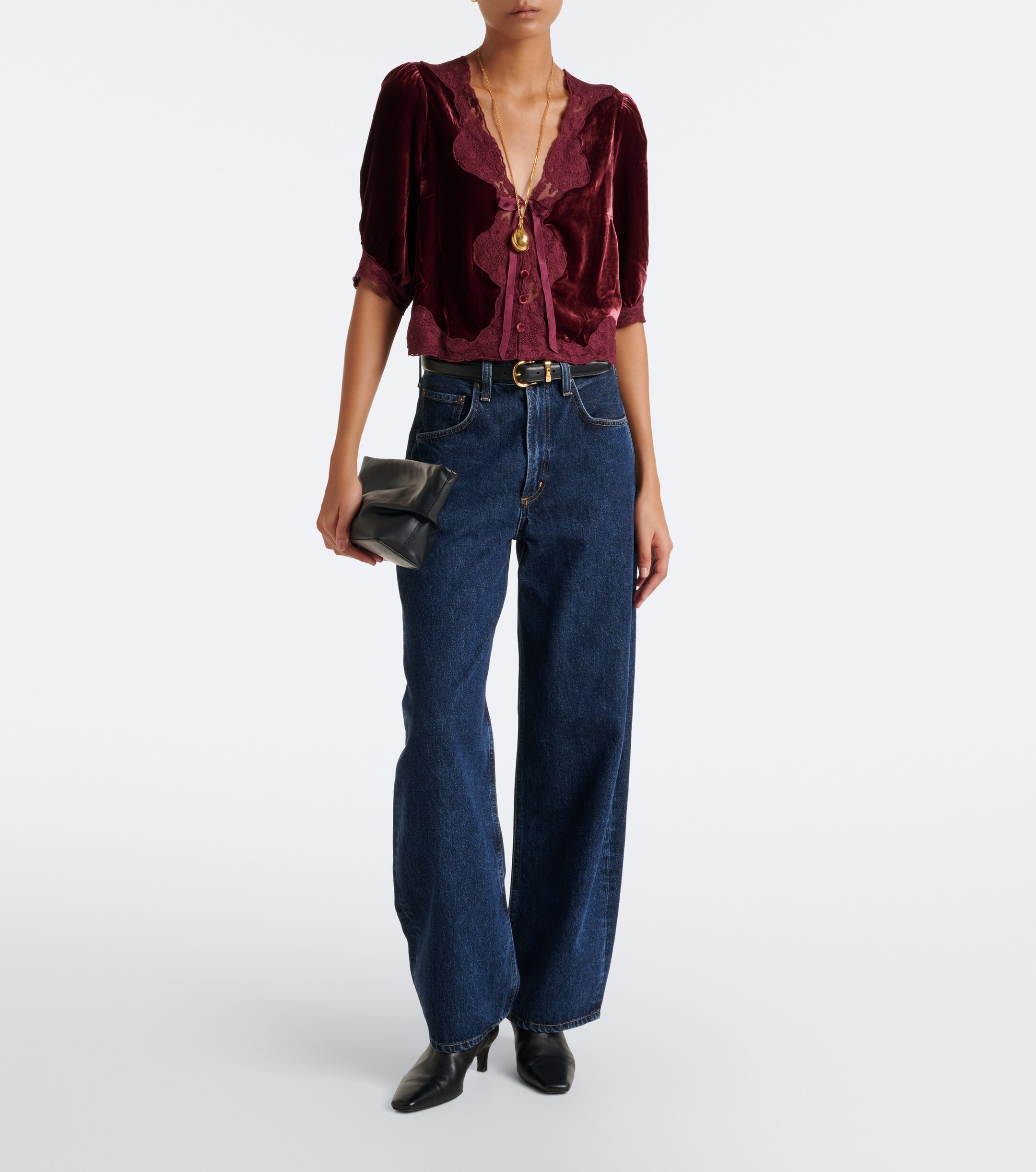 RIXO Rixo Ursula lace-trimmed velvet top