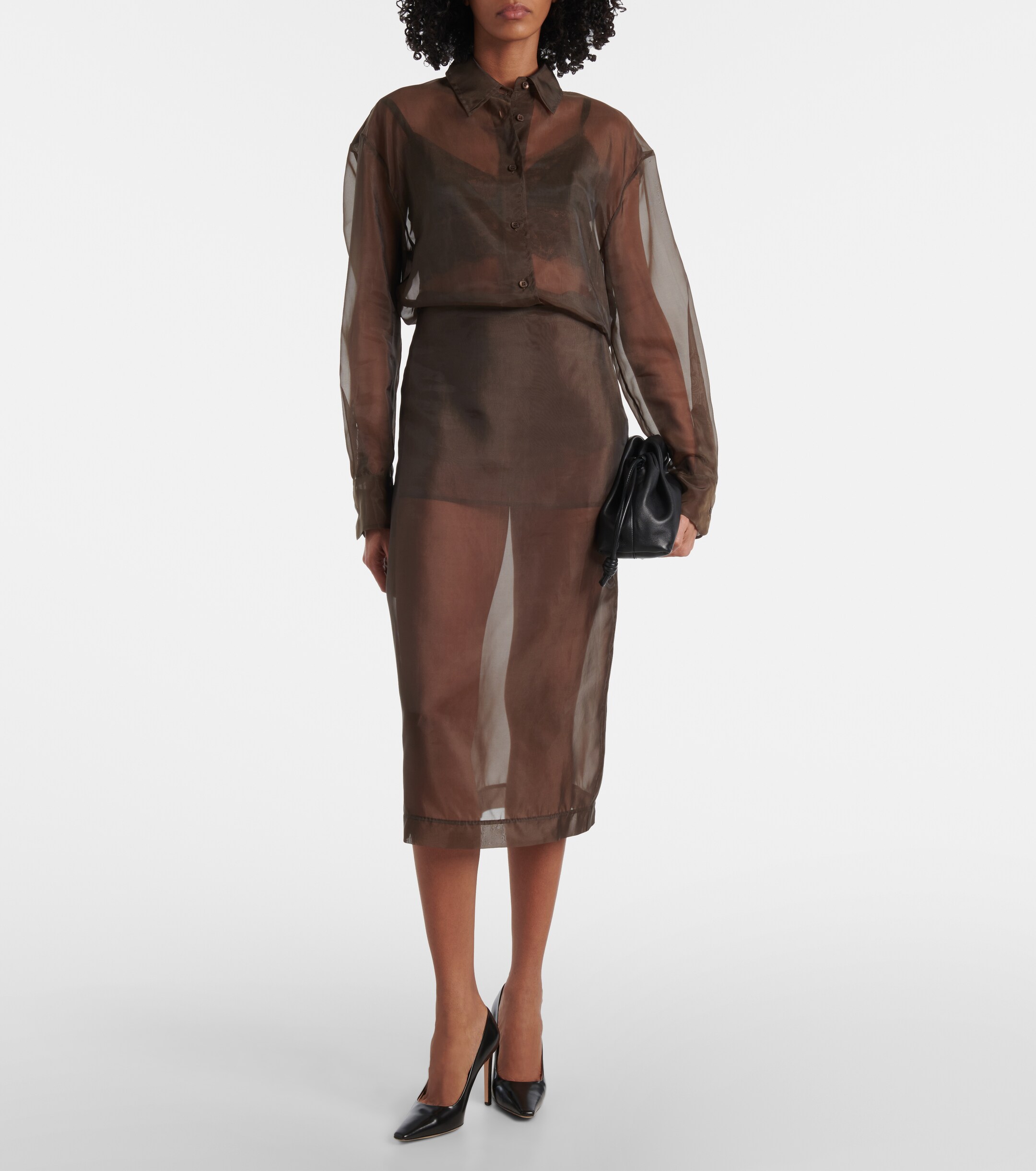 The Frankie Shop Peri sheer silk-blend midi skirt