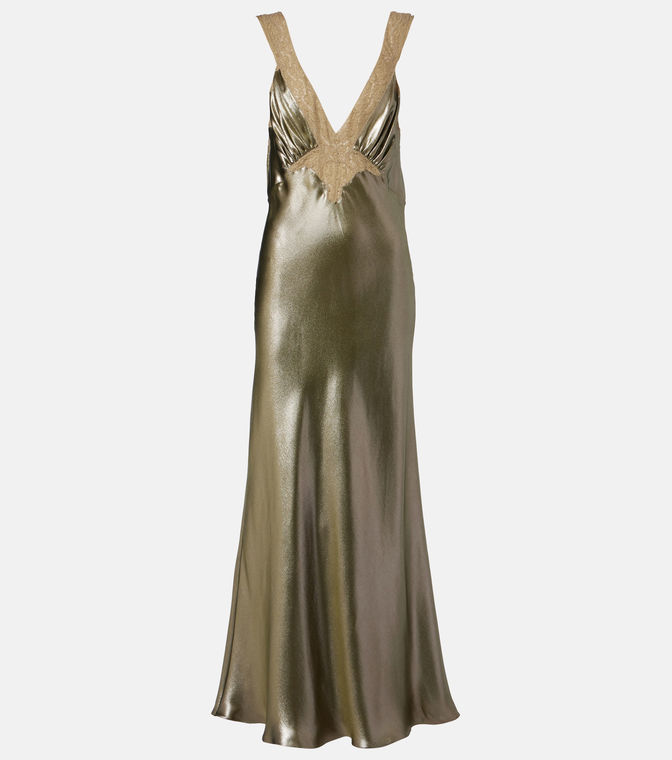 Saint Laurent Lace-trimmed silk charmeuse slip dress