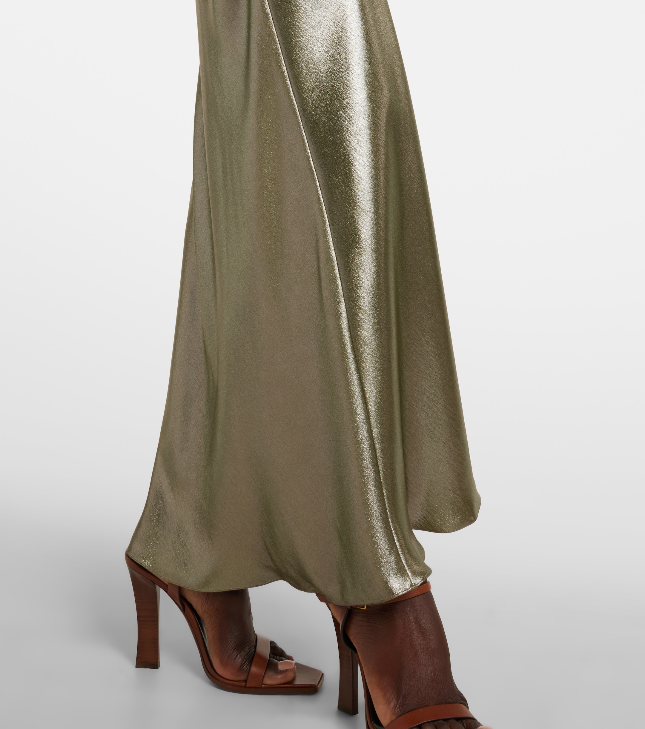 Saint Laurent Lace-trimmed silk charmeuse slip dress