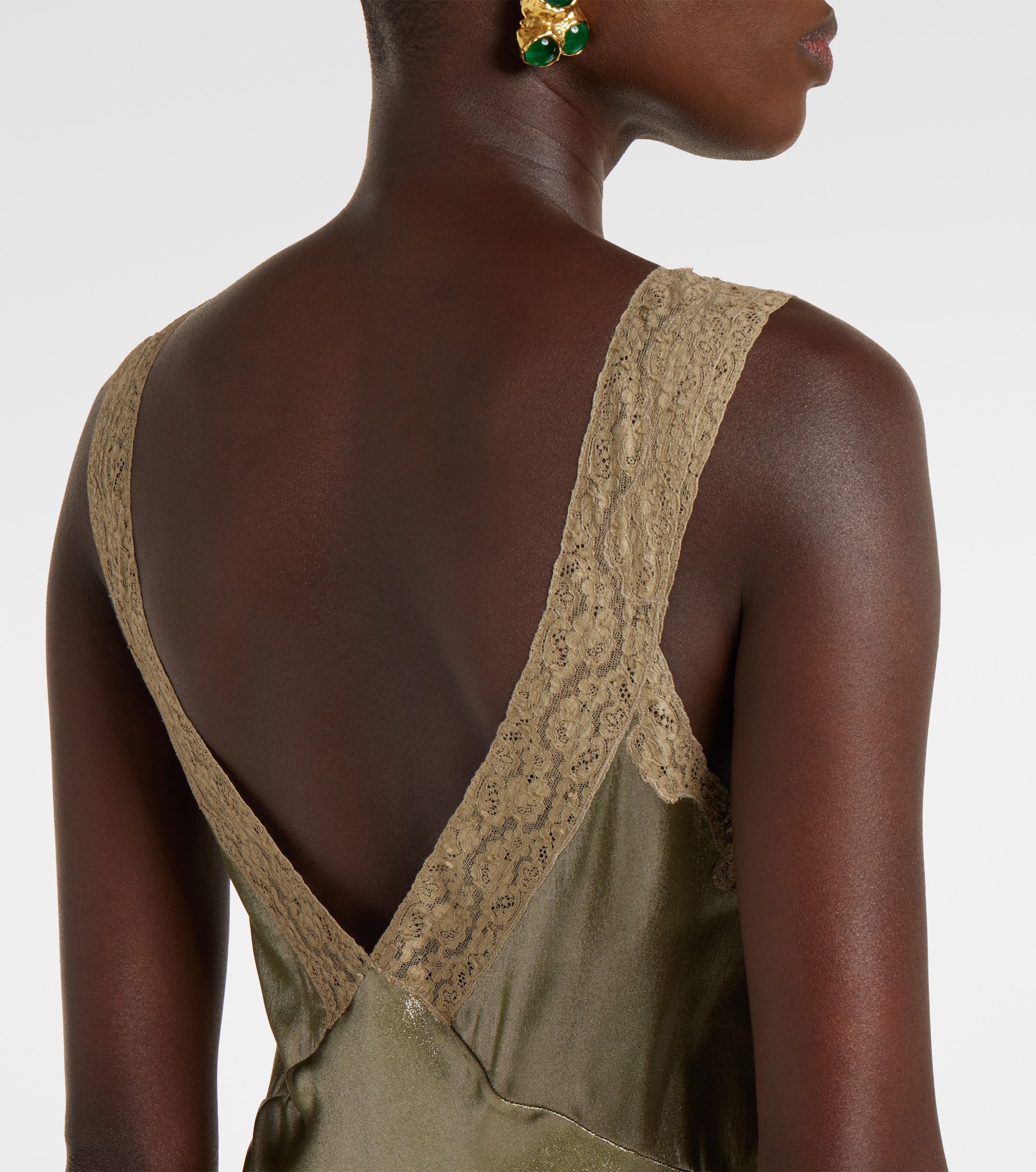 Saint Laurent Lace-trimmed silk charmeuse slip dress
