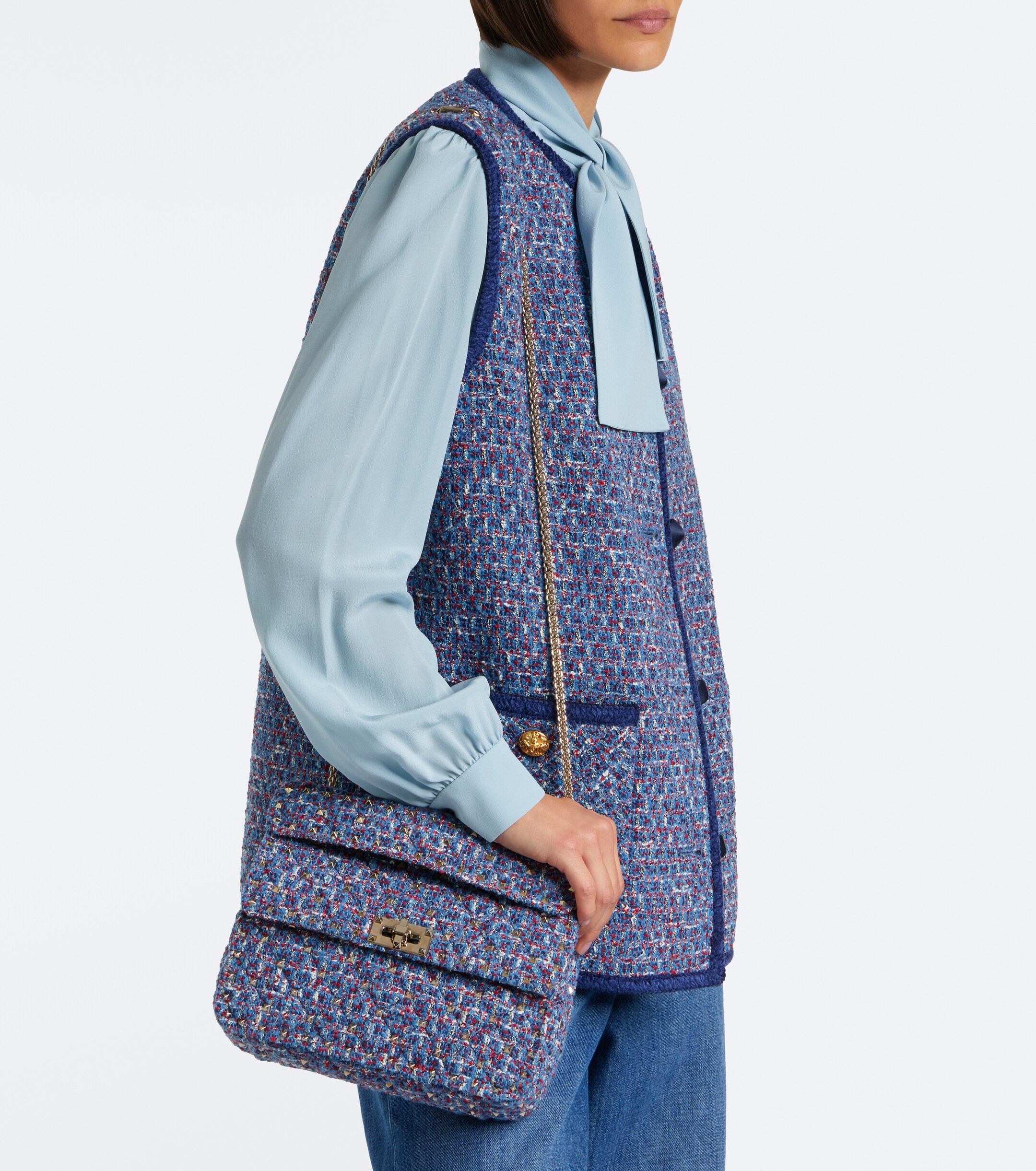 Valentino Garavani Rockstud Spike Medium tweed top-handle bag thumbnail