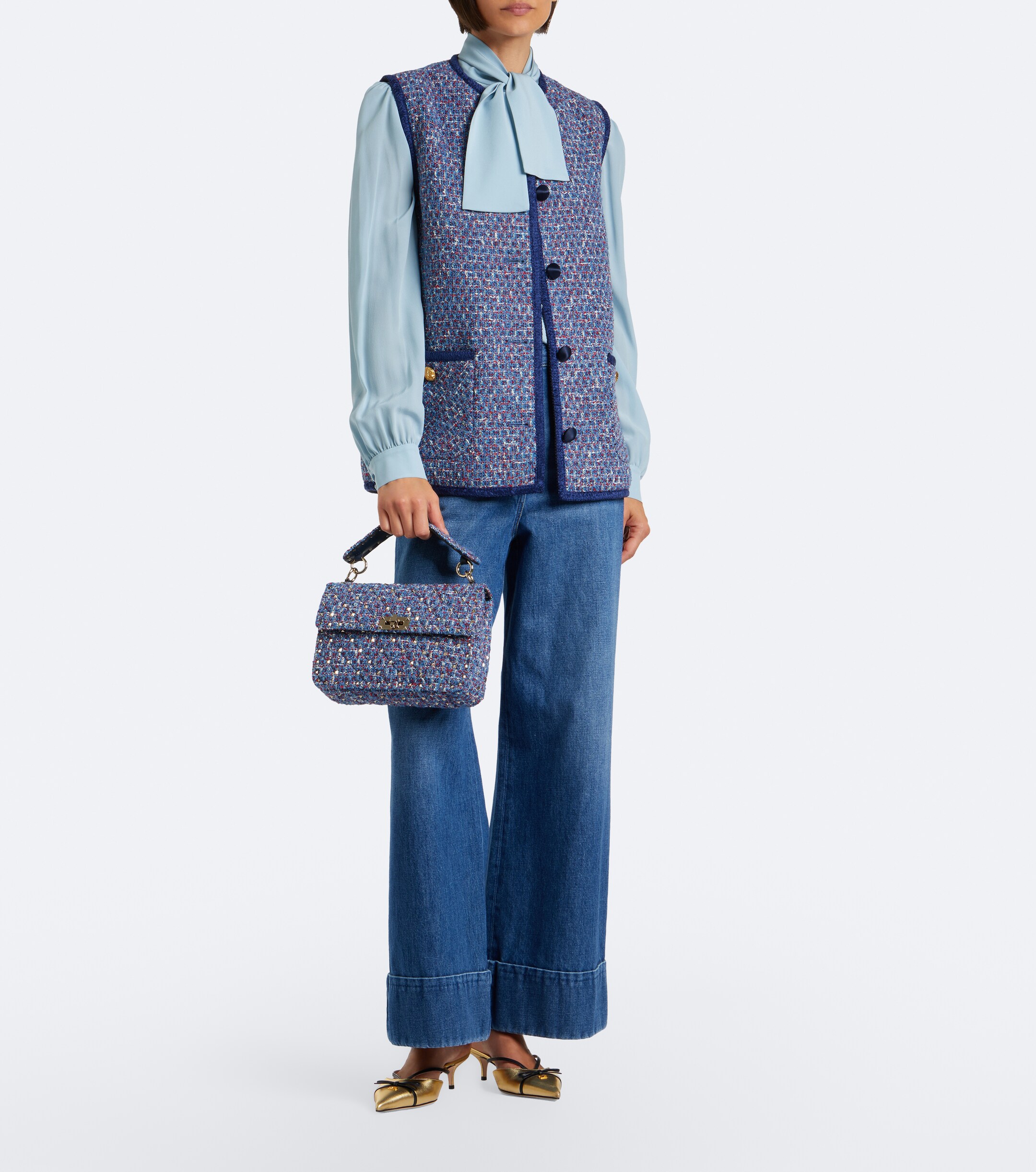Valentino Garavani Rockstud Spike Medium tweed top-handle bag thumbnail