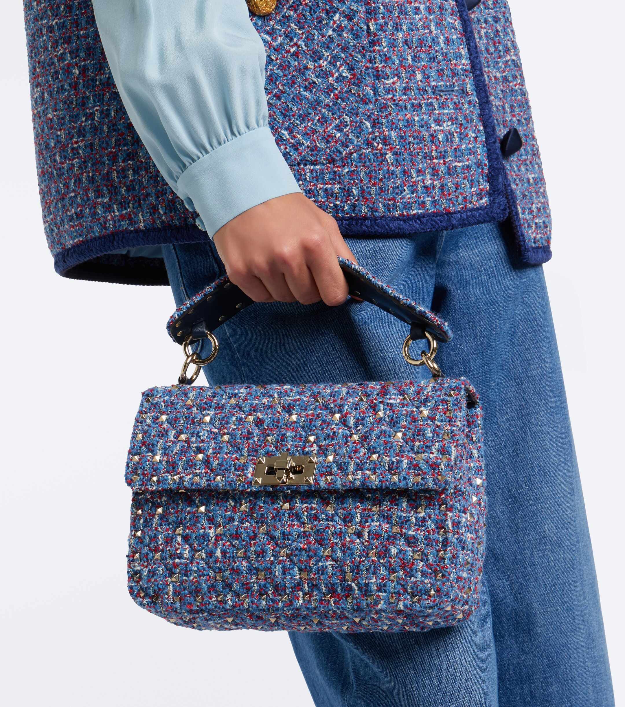 Valentino Garavani Rockstud Spike Medium tweed top-handle bag thumbnail
