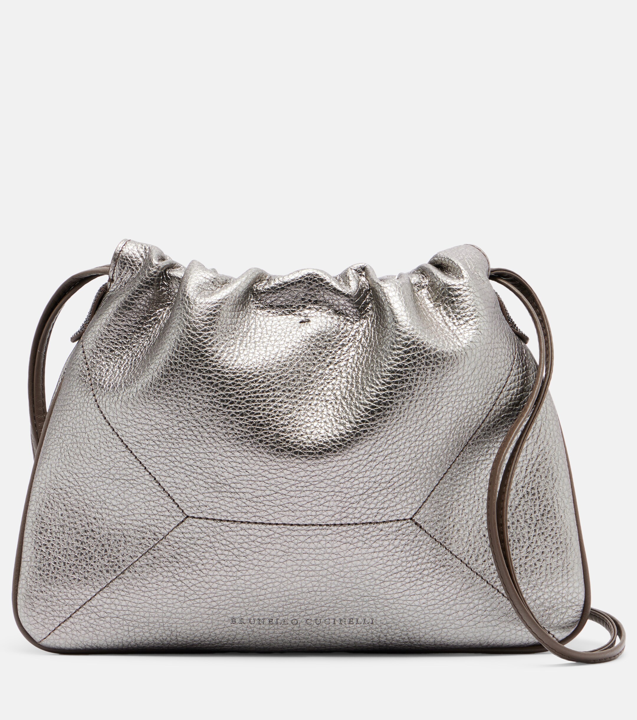Brunello Cucinelli Monili Small metallic leather crossbody bag