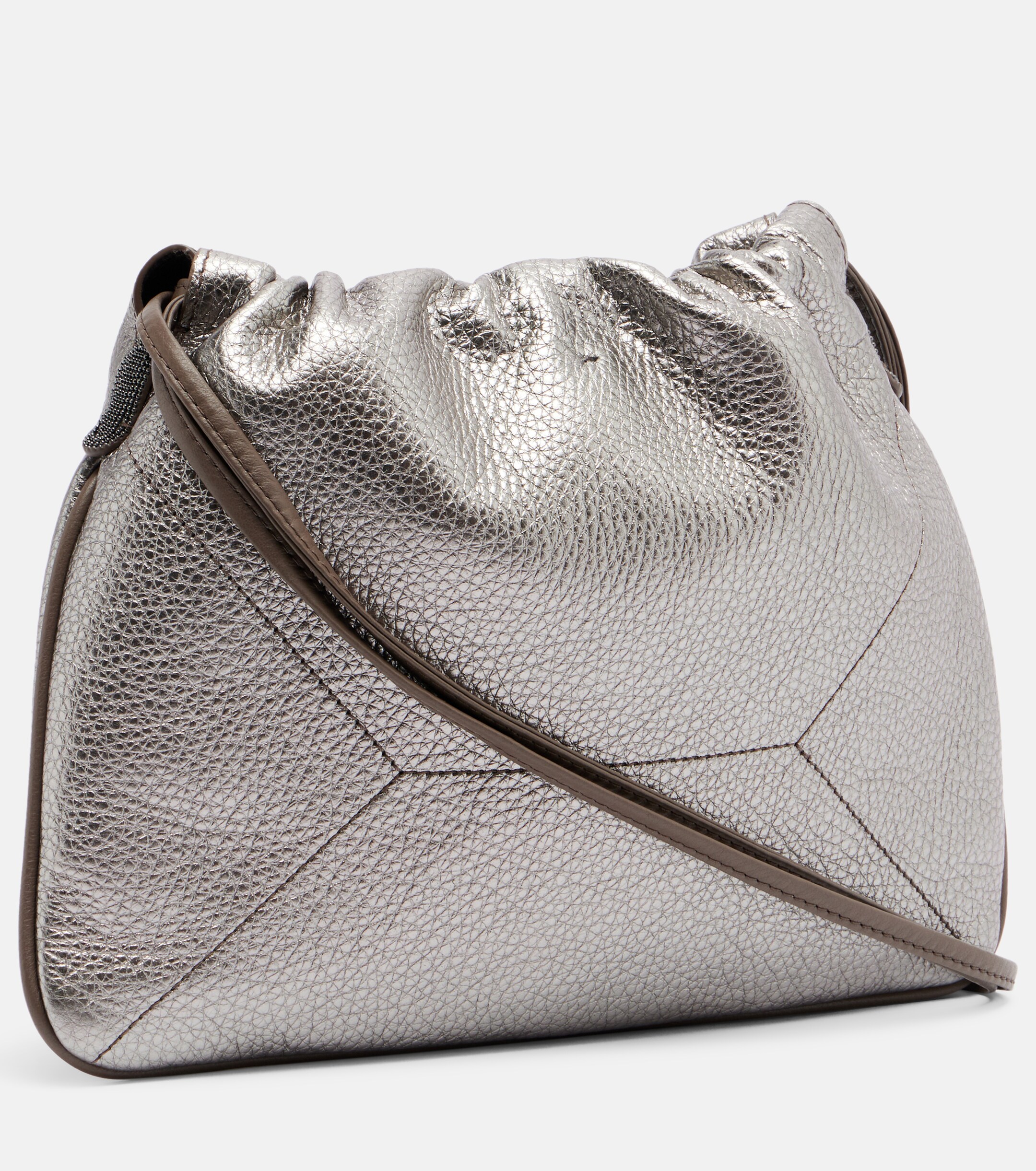 Brunello Cucinelli Monili Small metallic leather crossbody bag