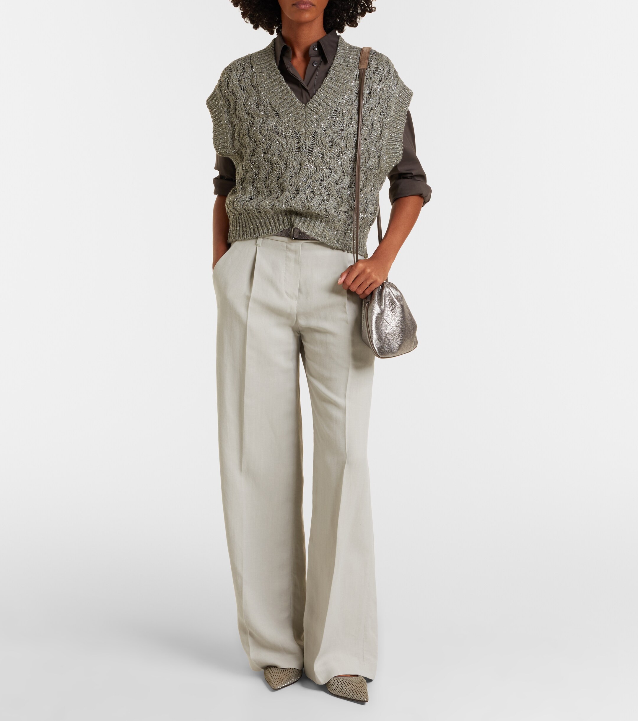 Brunello Cucinelli Monili Small metallic leather crossbody bag