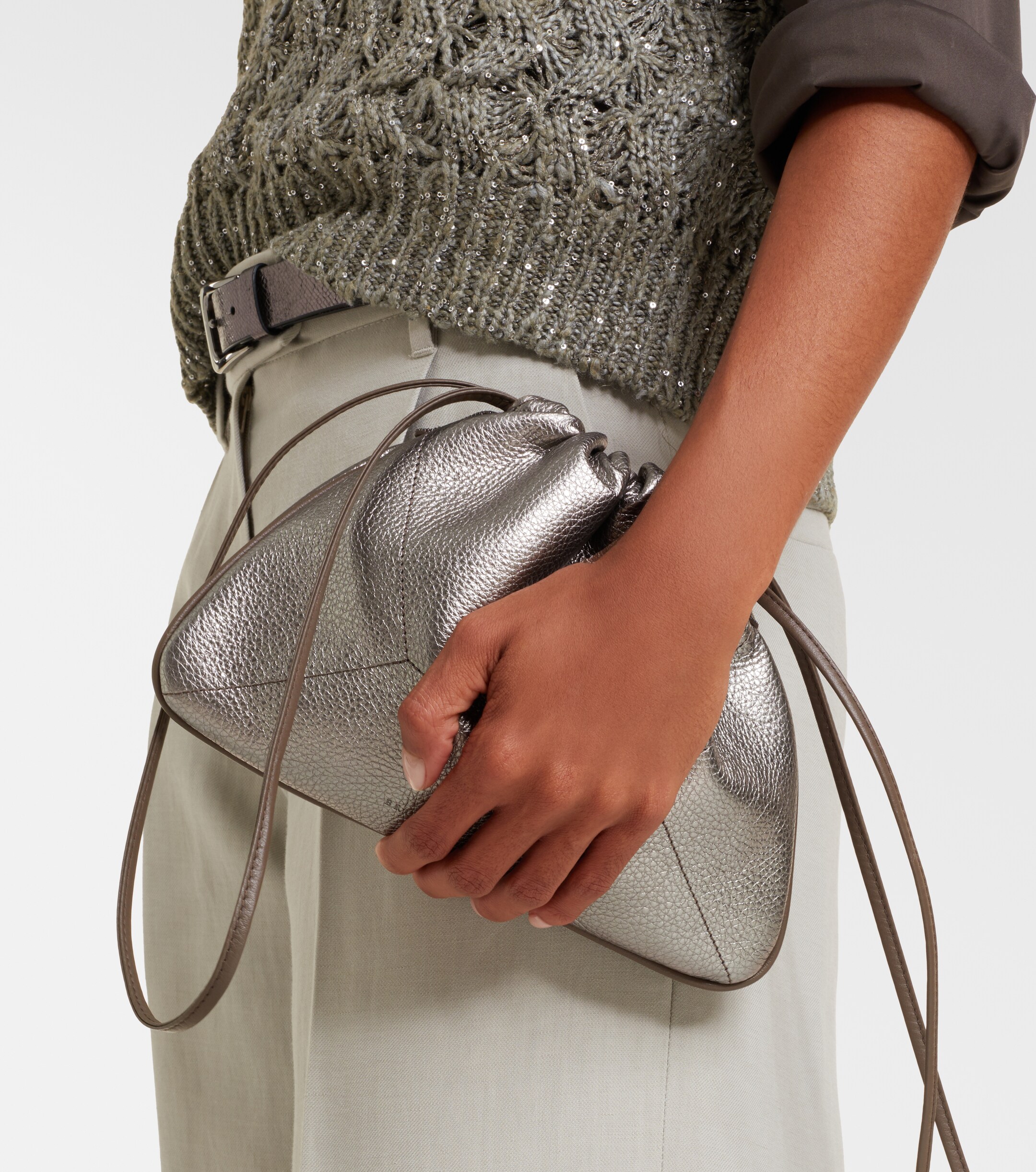 Brunello Cucinelli Monili Small metallic leather crossbody bag