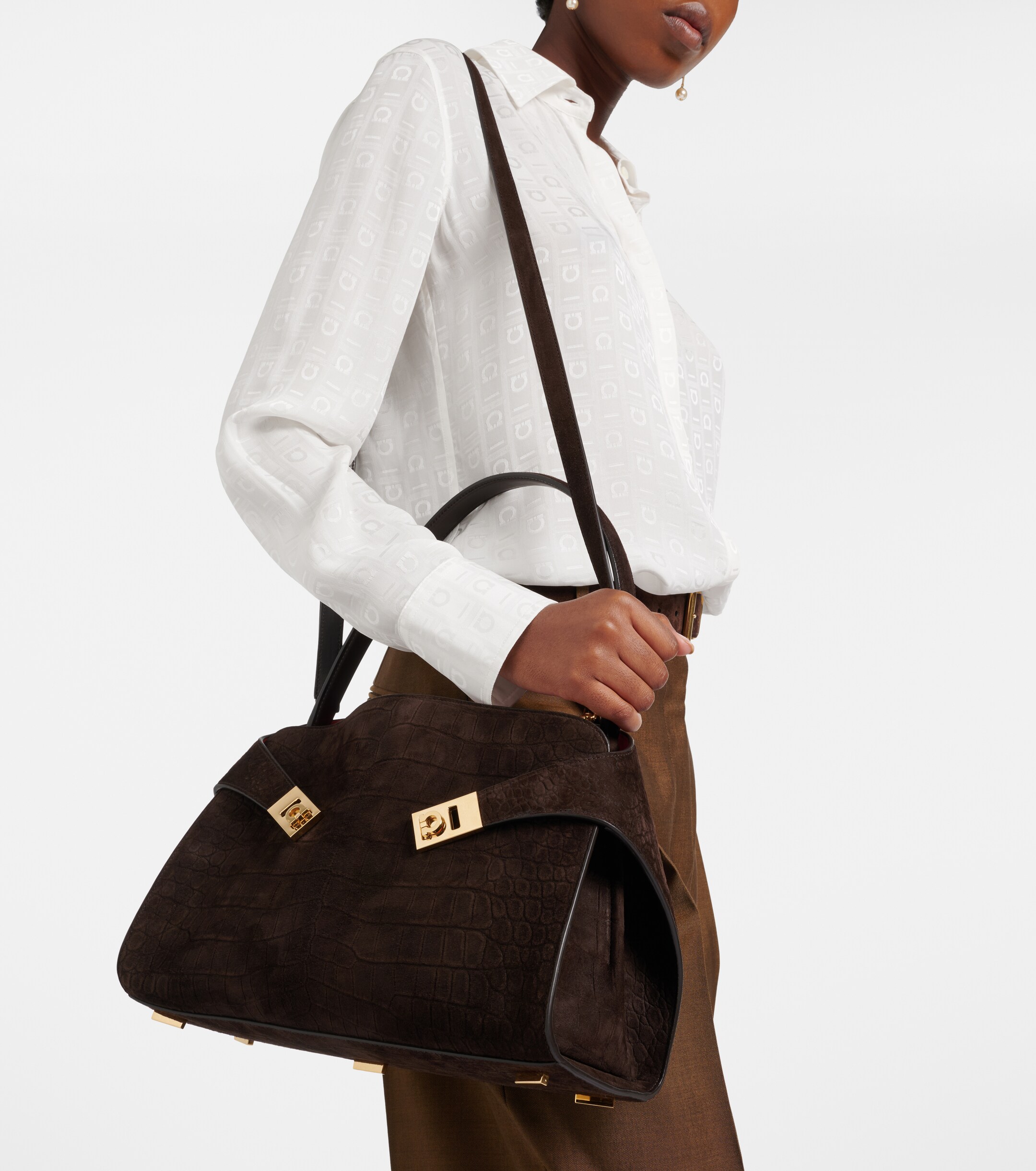 Ferragamo Hug Small suede shoulder bag