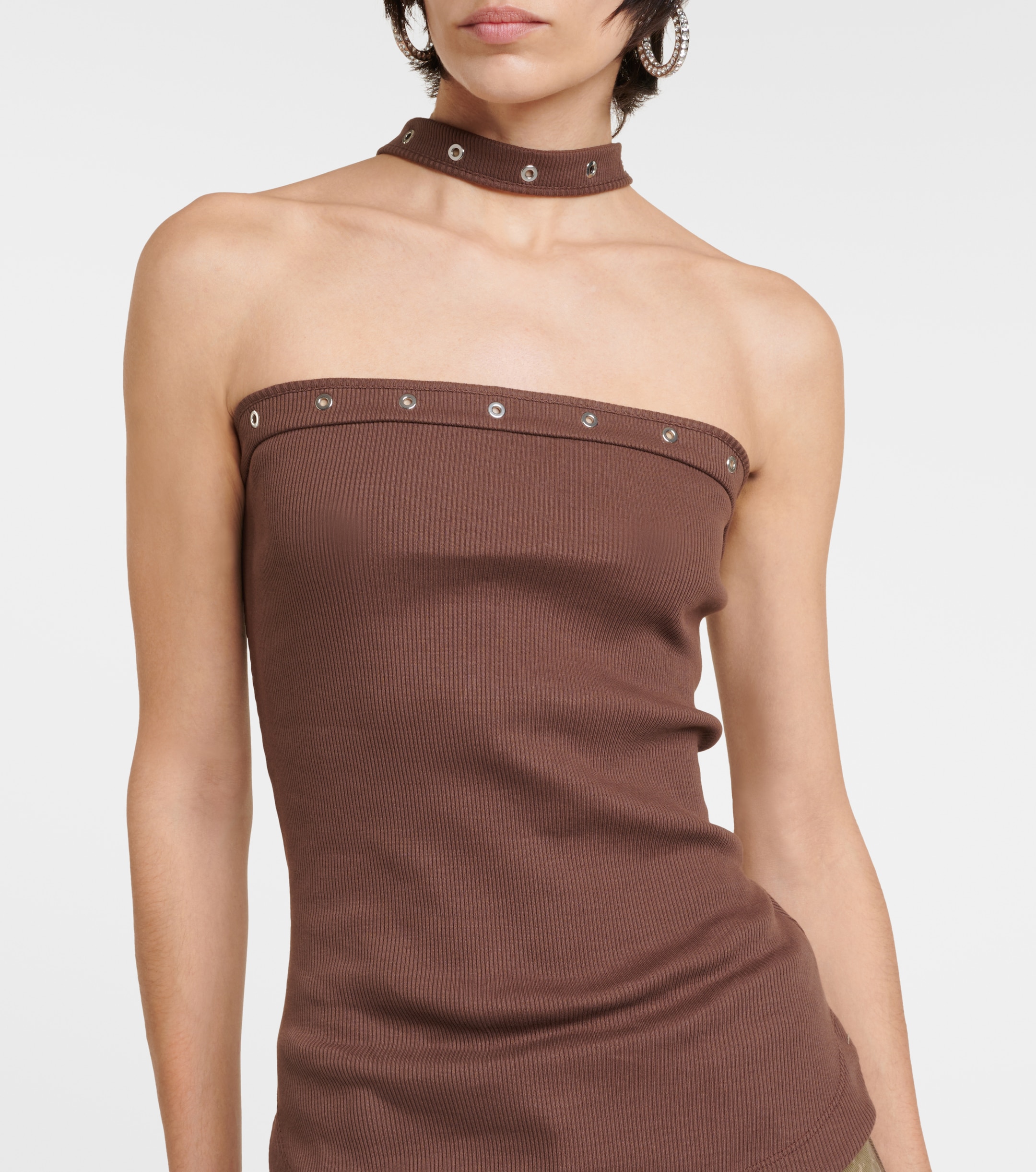 THE ATTICO The Attico Ribbed-knit halterneck jersey top