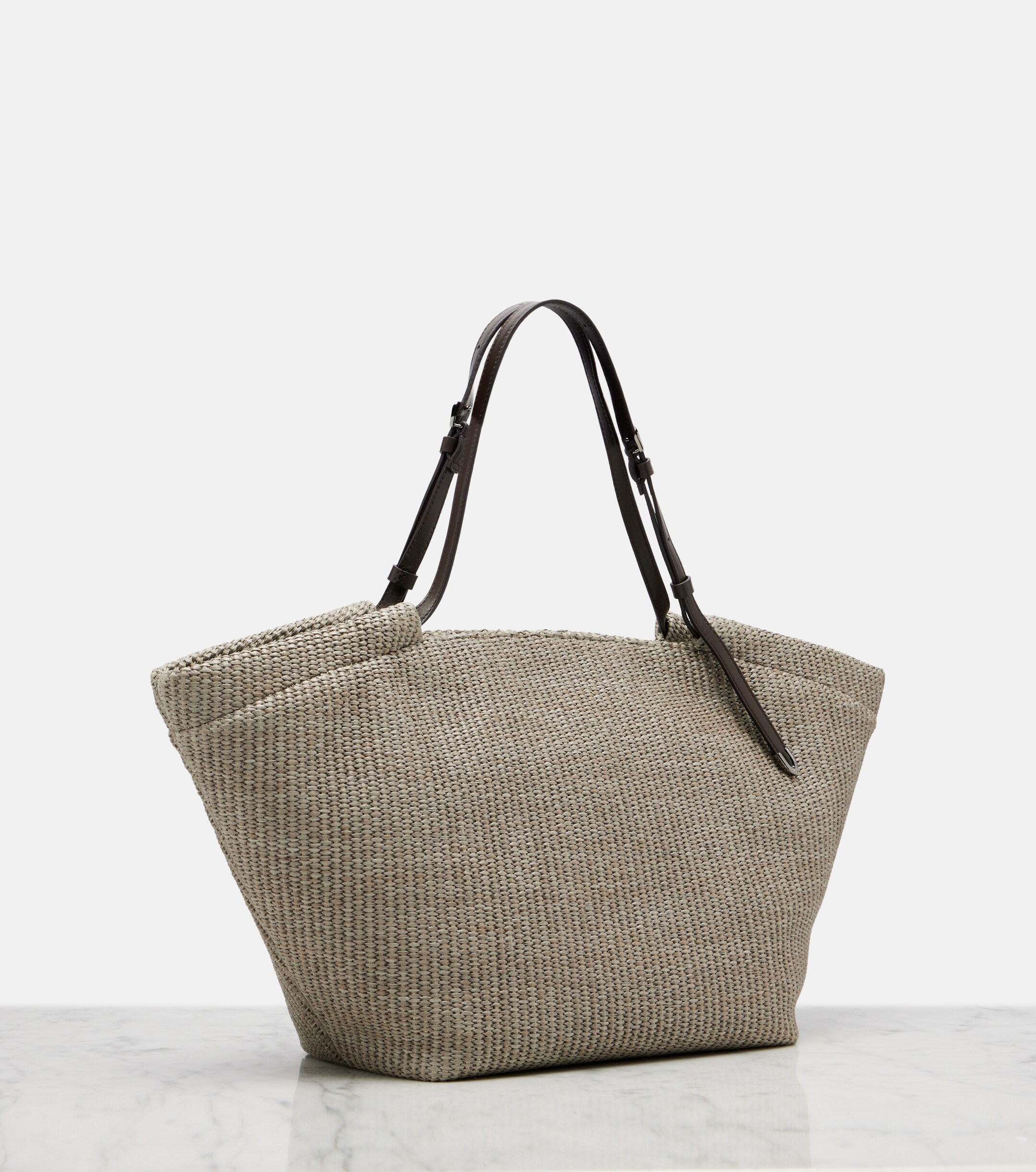 Brunello Cucinelli Leather-trimmed raffia tote bag