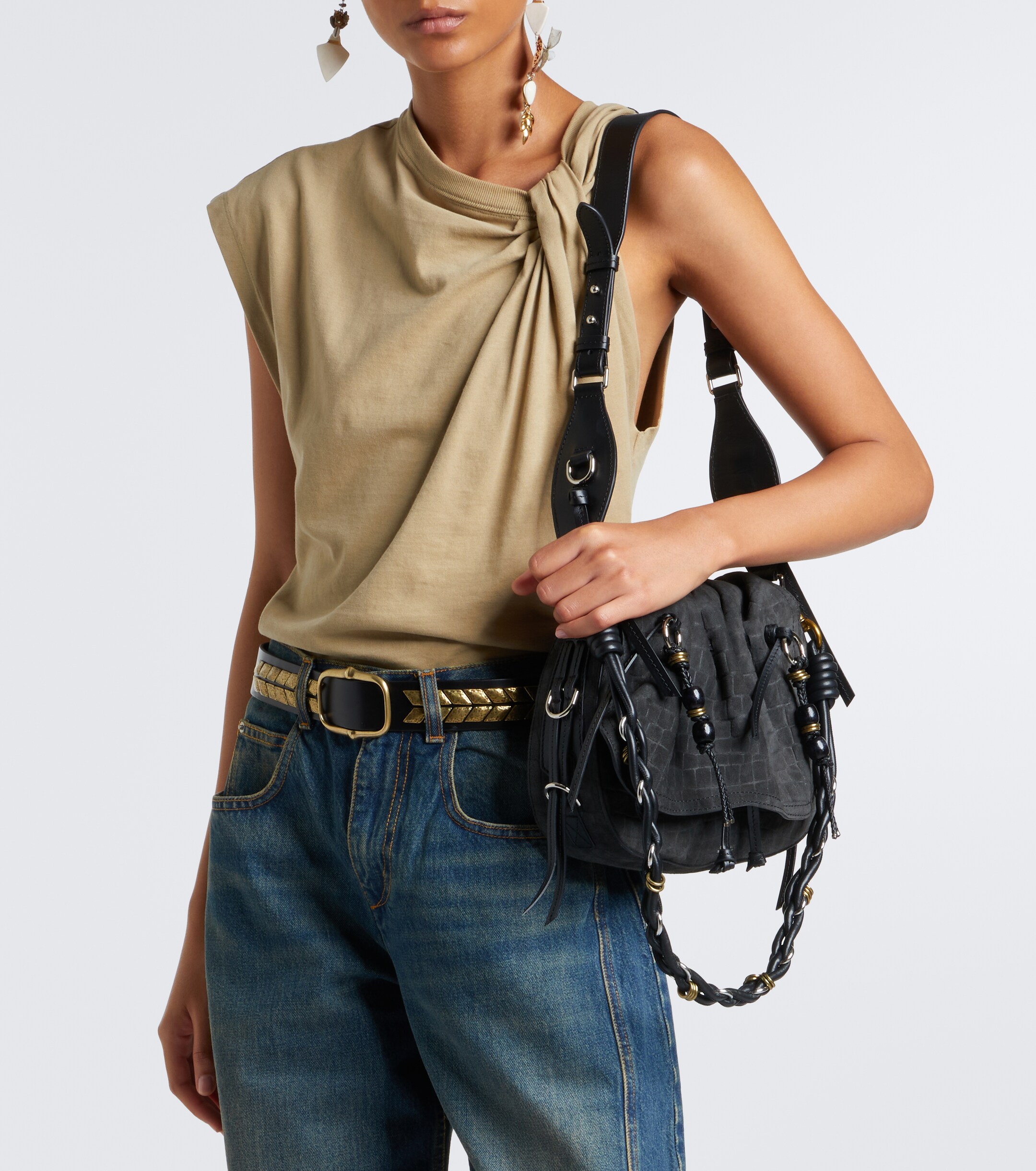 Isabel Marant Bolton Small croc-effect suede shoulder bag