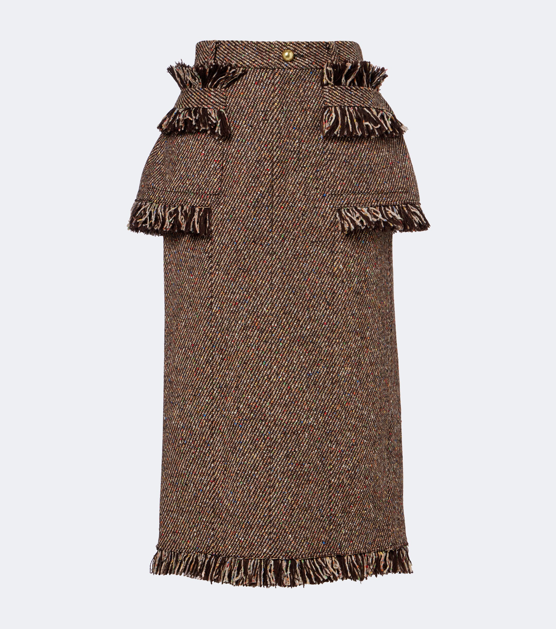 Sacai Sacai Fringed peplum tweed midi skirt