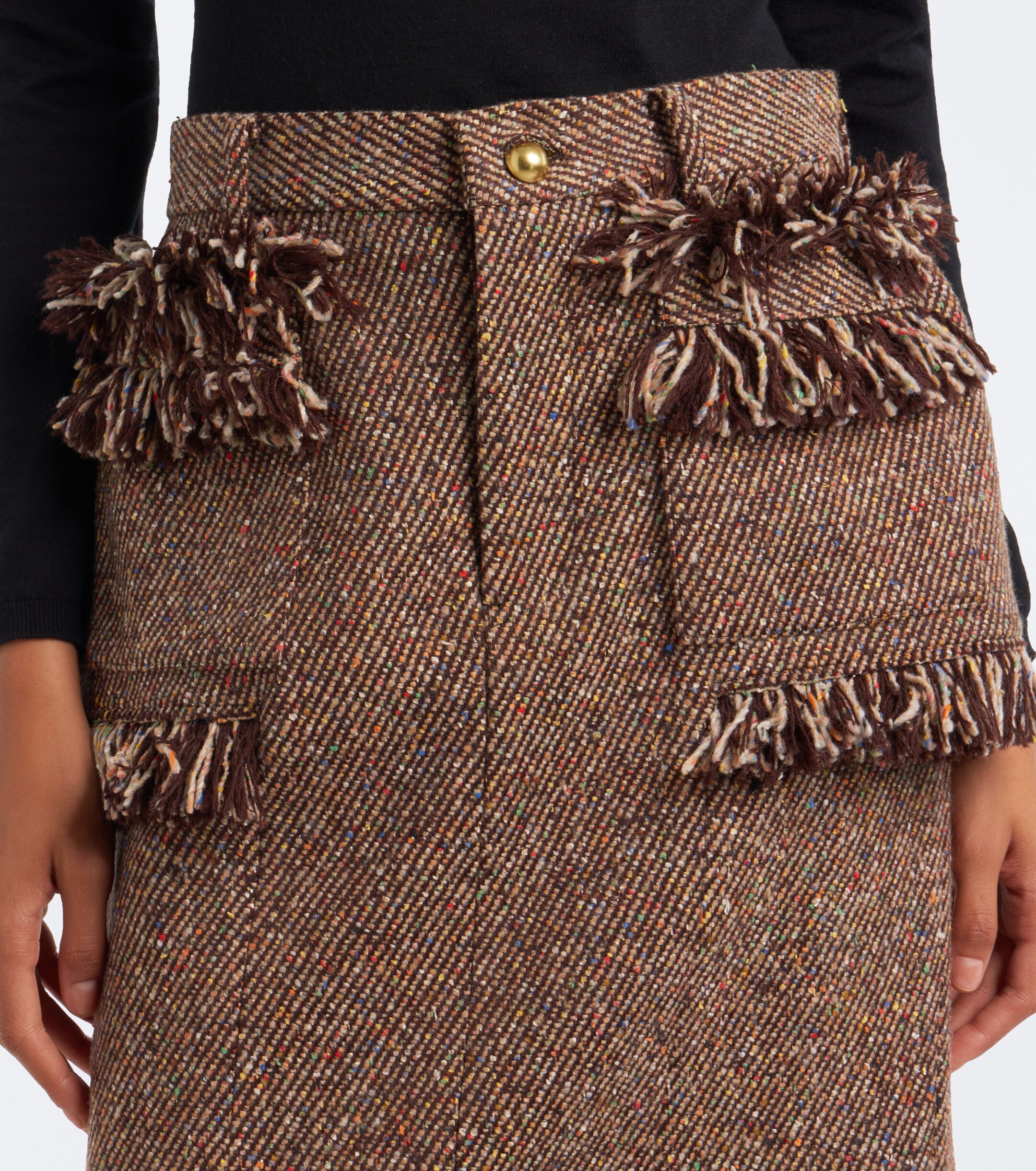 Sacai Sacai Fringed peplum tweed midi skirt
