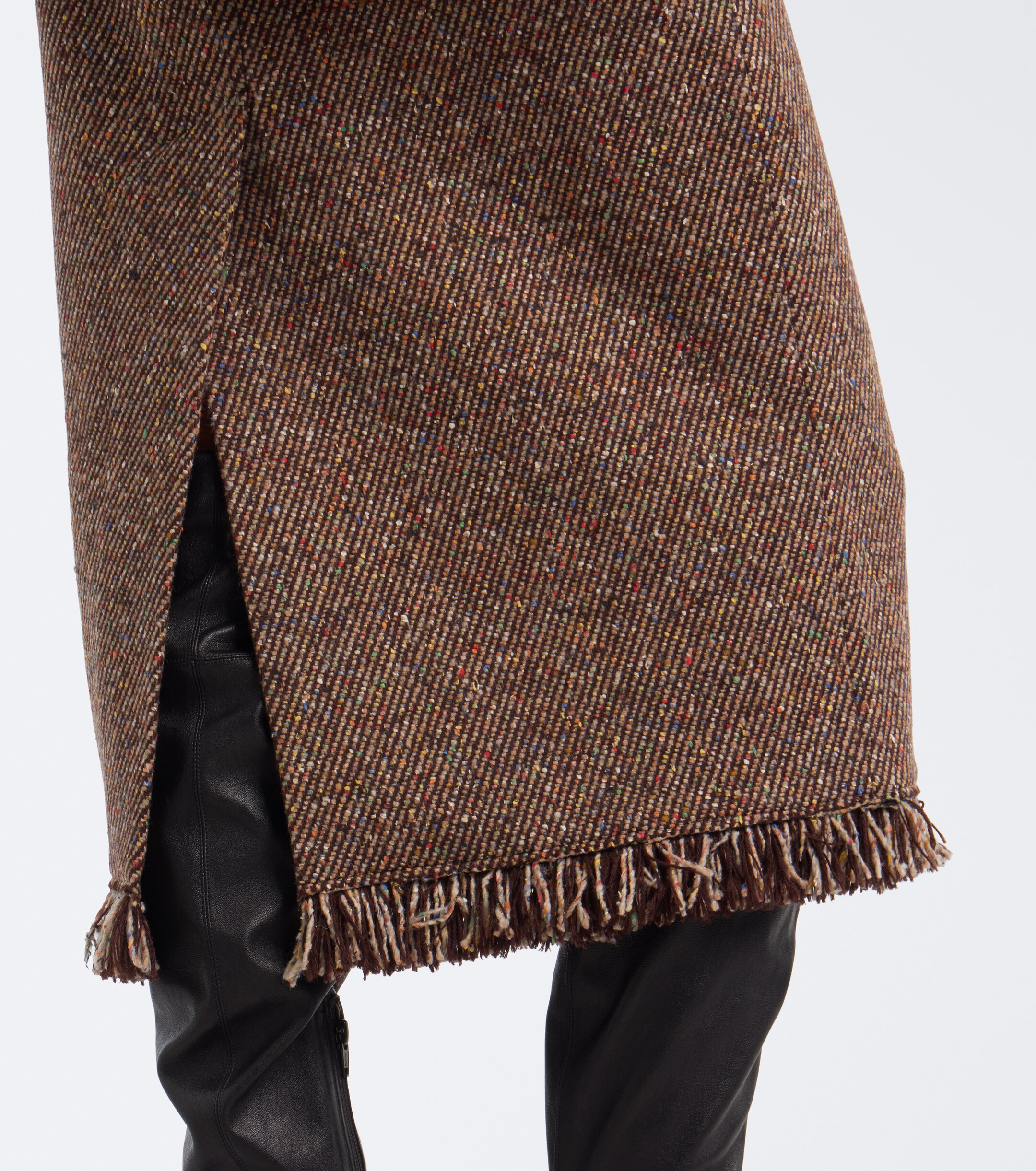 Sacai Sacai Fringed peplum tweed midi skirt