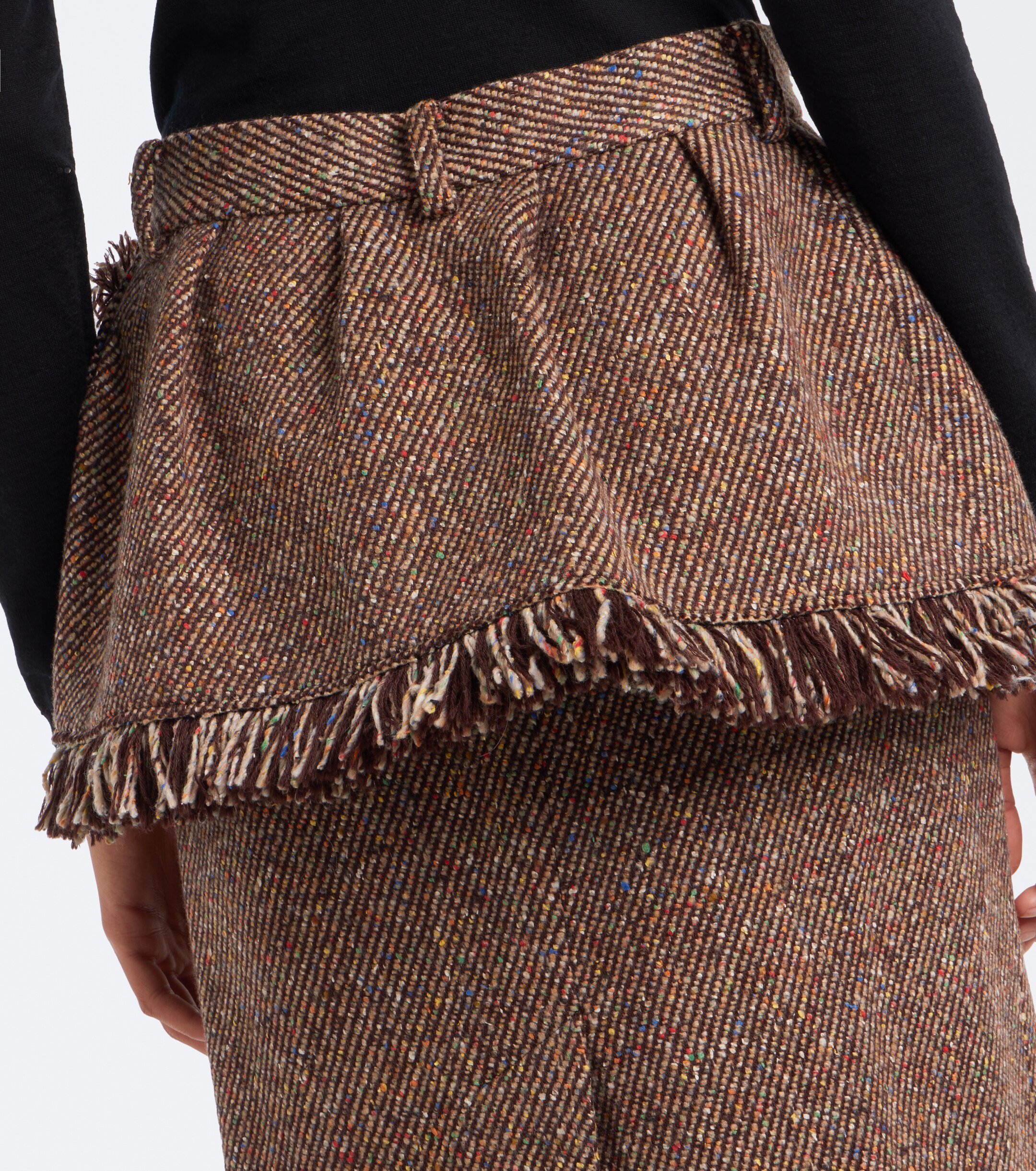 Sacai Sacai Fringed peplum tweed midi skirt