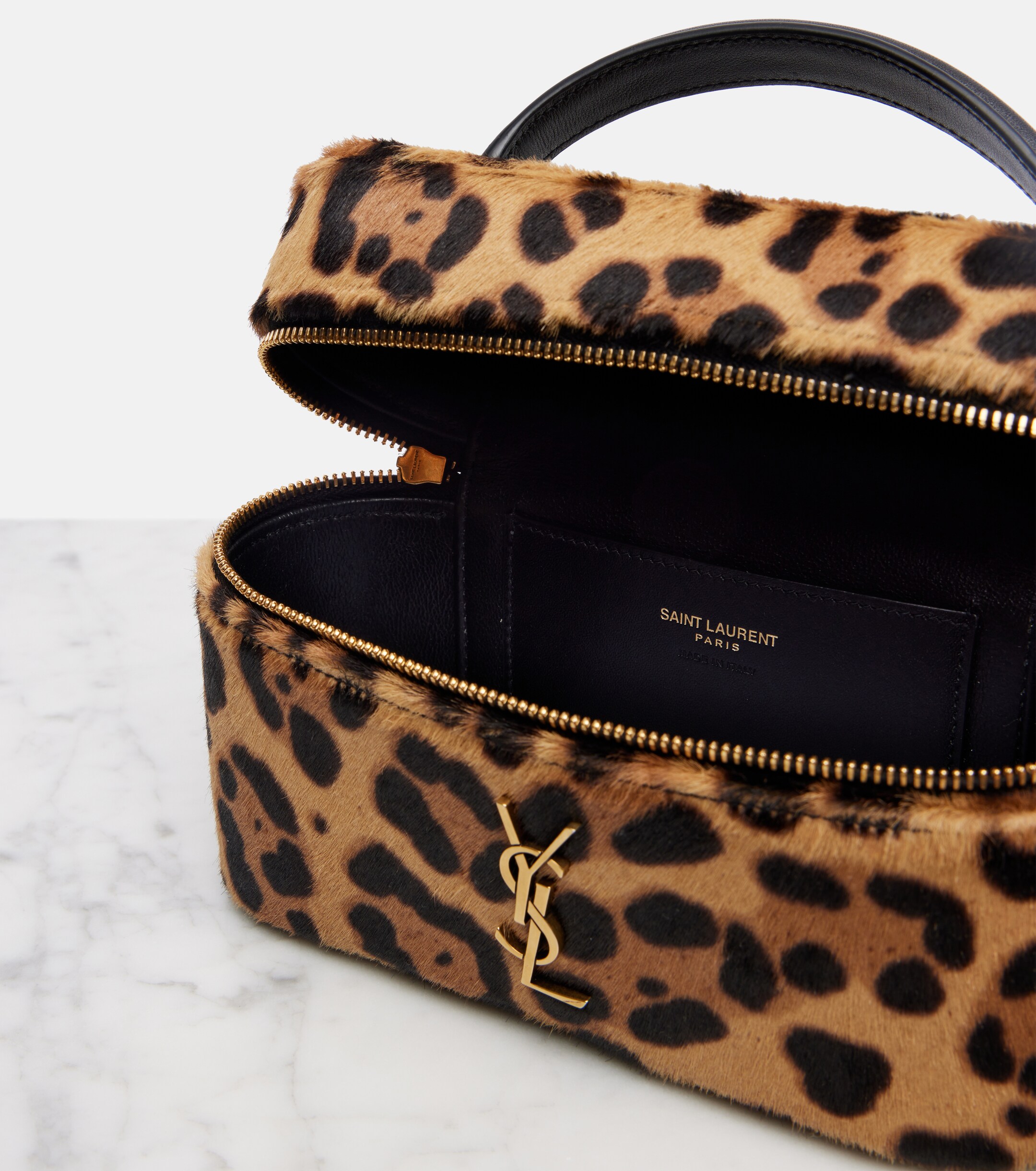 Saint Laurent Gaby leopard-print calf hair vanity bag