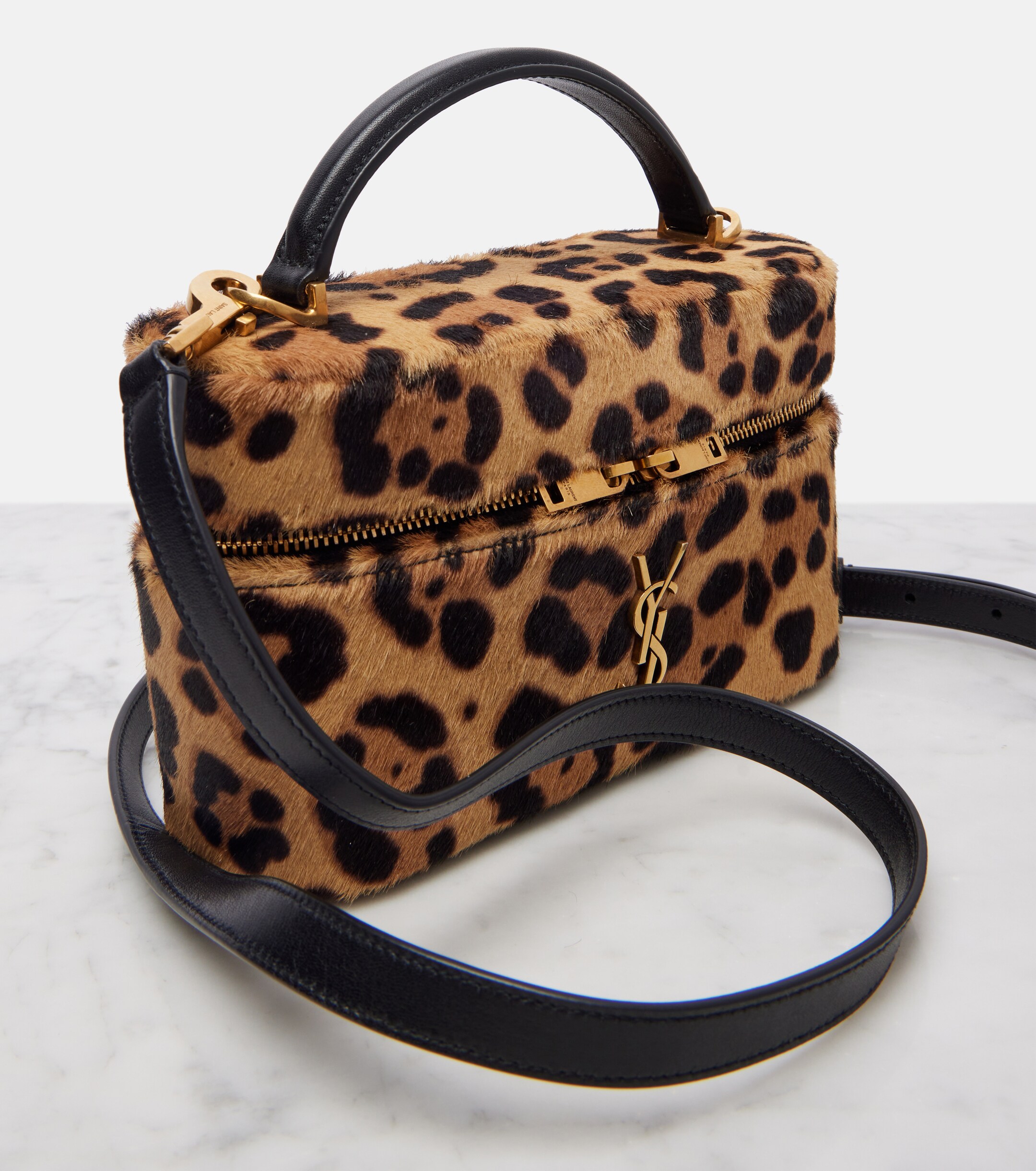 Saint Laurent Gaby leopard-print calf hair vanity bag
