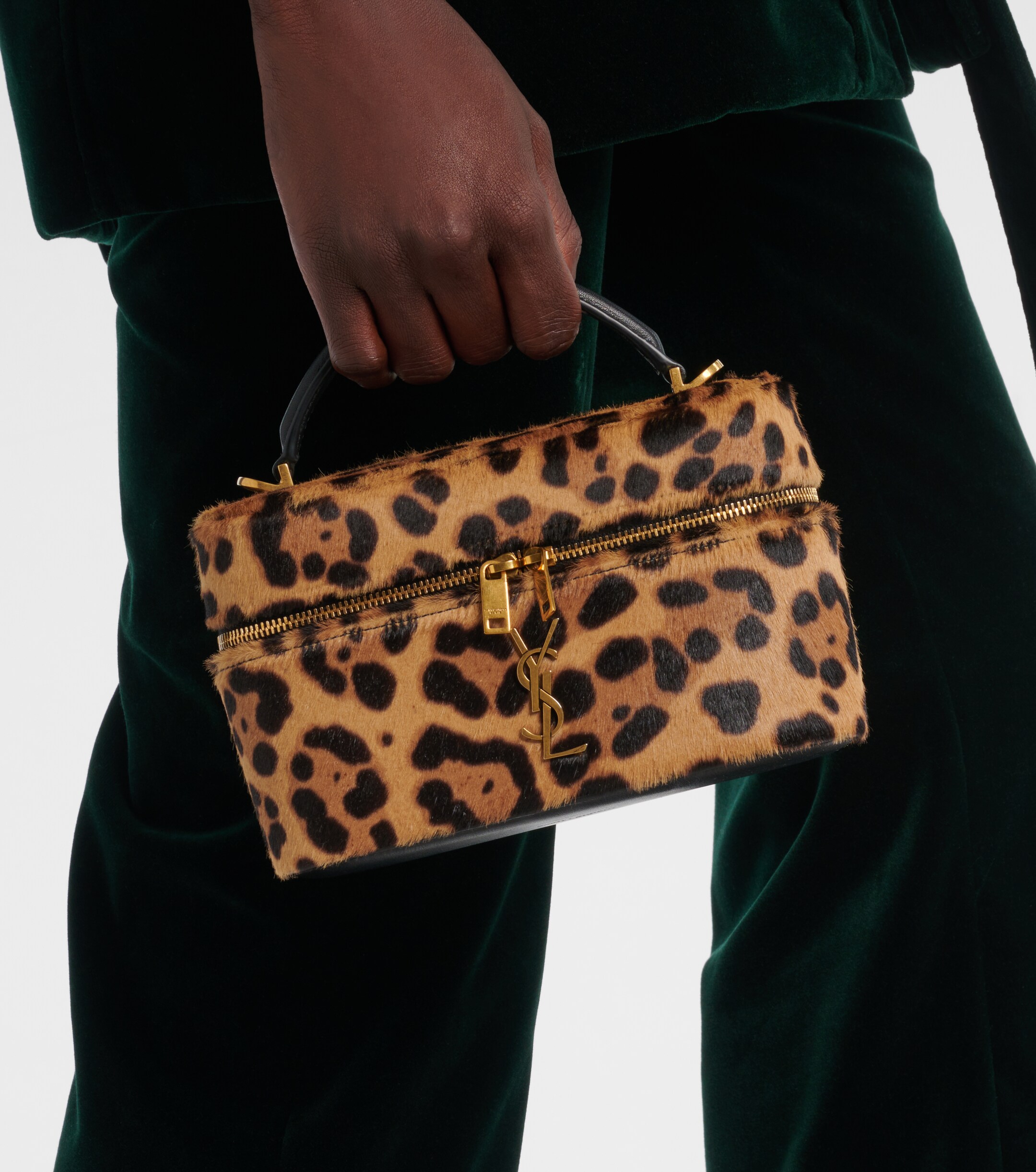 Saint Laurent Gaby leopard-print calf hair vanity bag