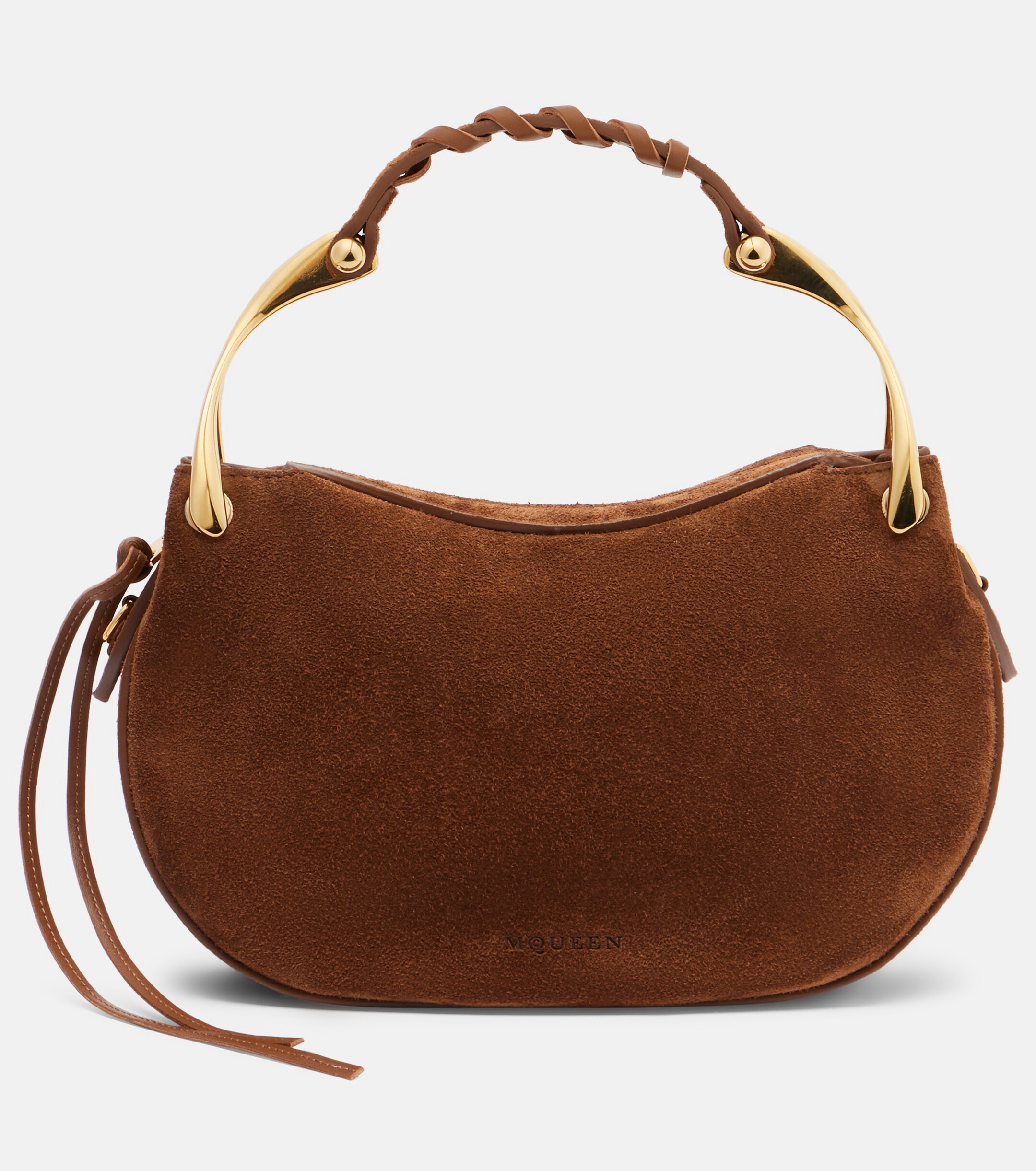 McQueen Wishbone Mini suede top-handle bag