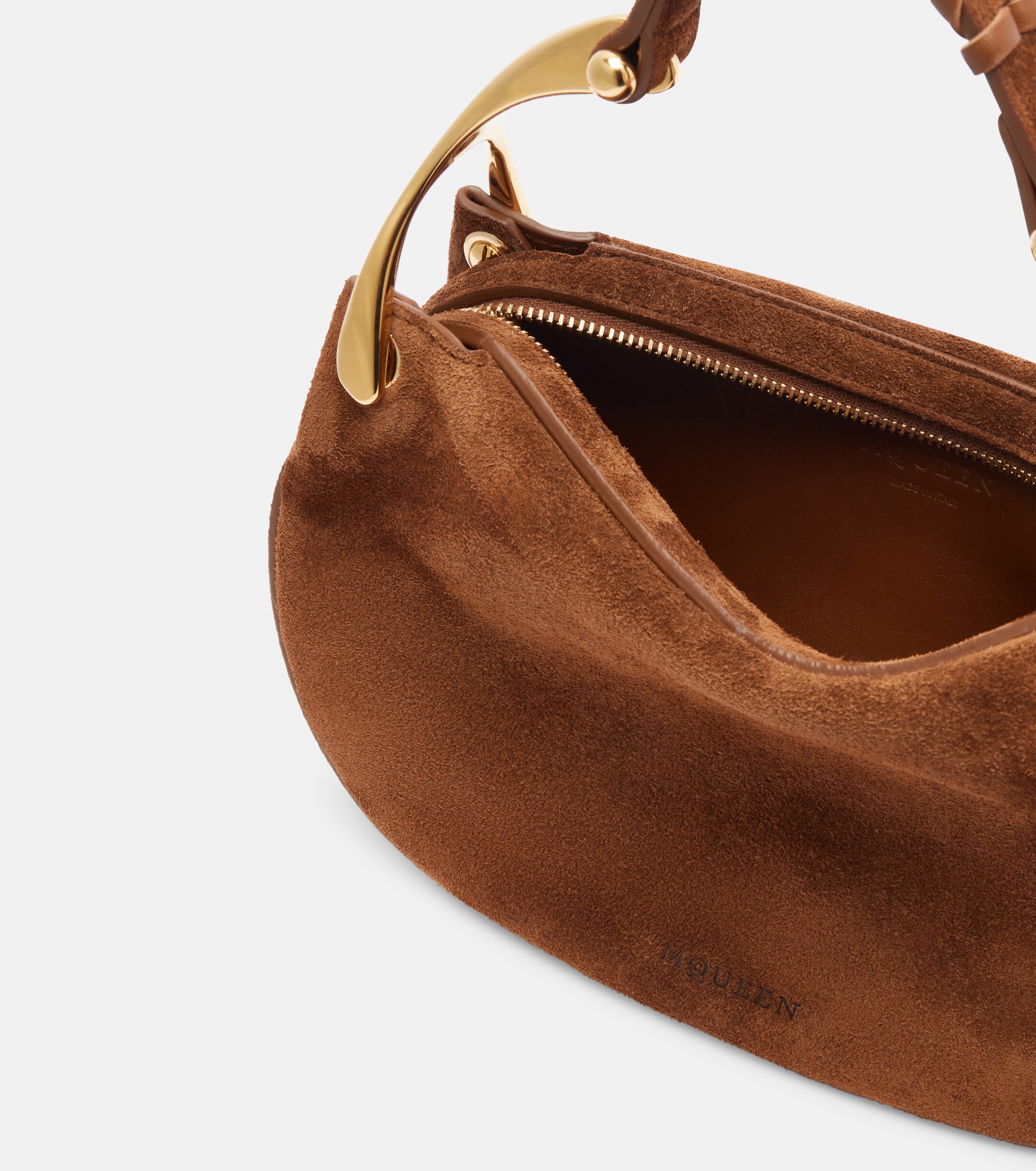 McQueen Wishbone Mini suede top-handle bag
