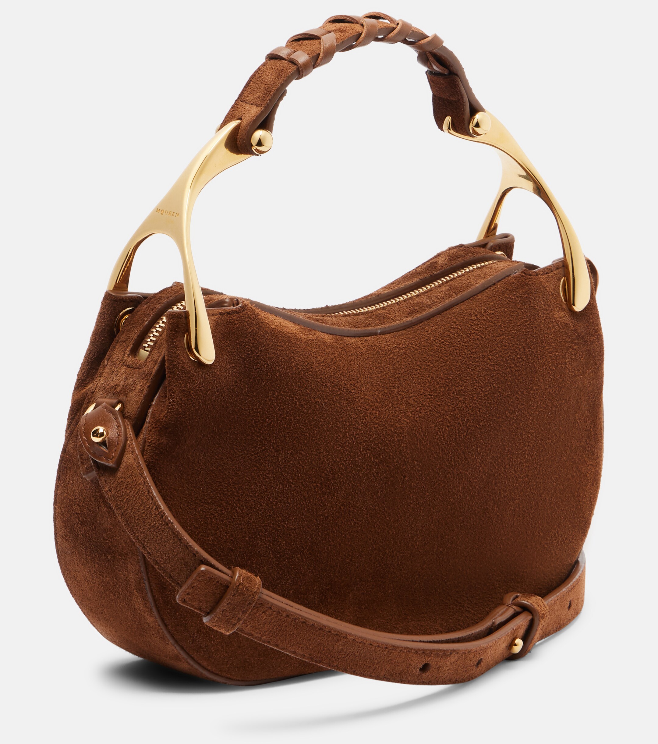 McQueen Wishbone Mini suede top-handle bag