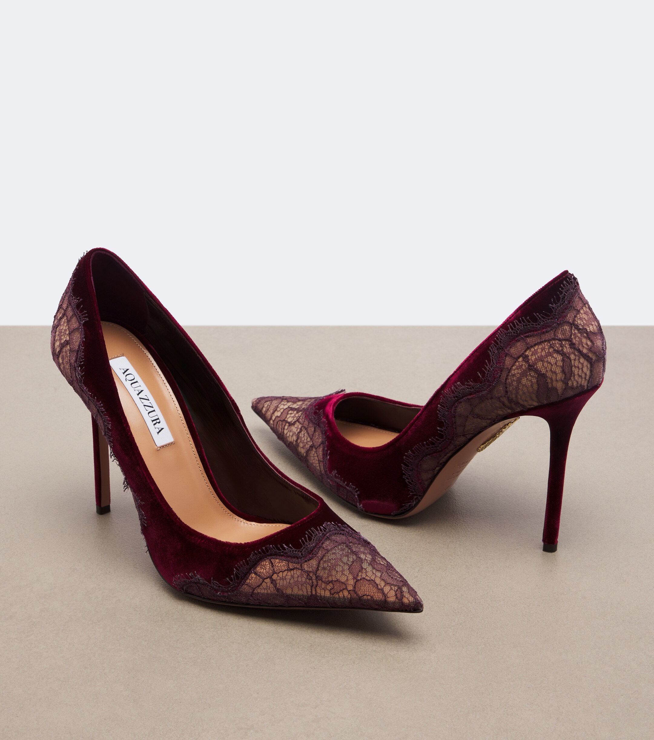 AQUAZZURA Aquazzura Meadow lace-trimmed velvet pumps