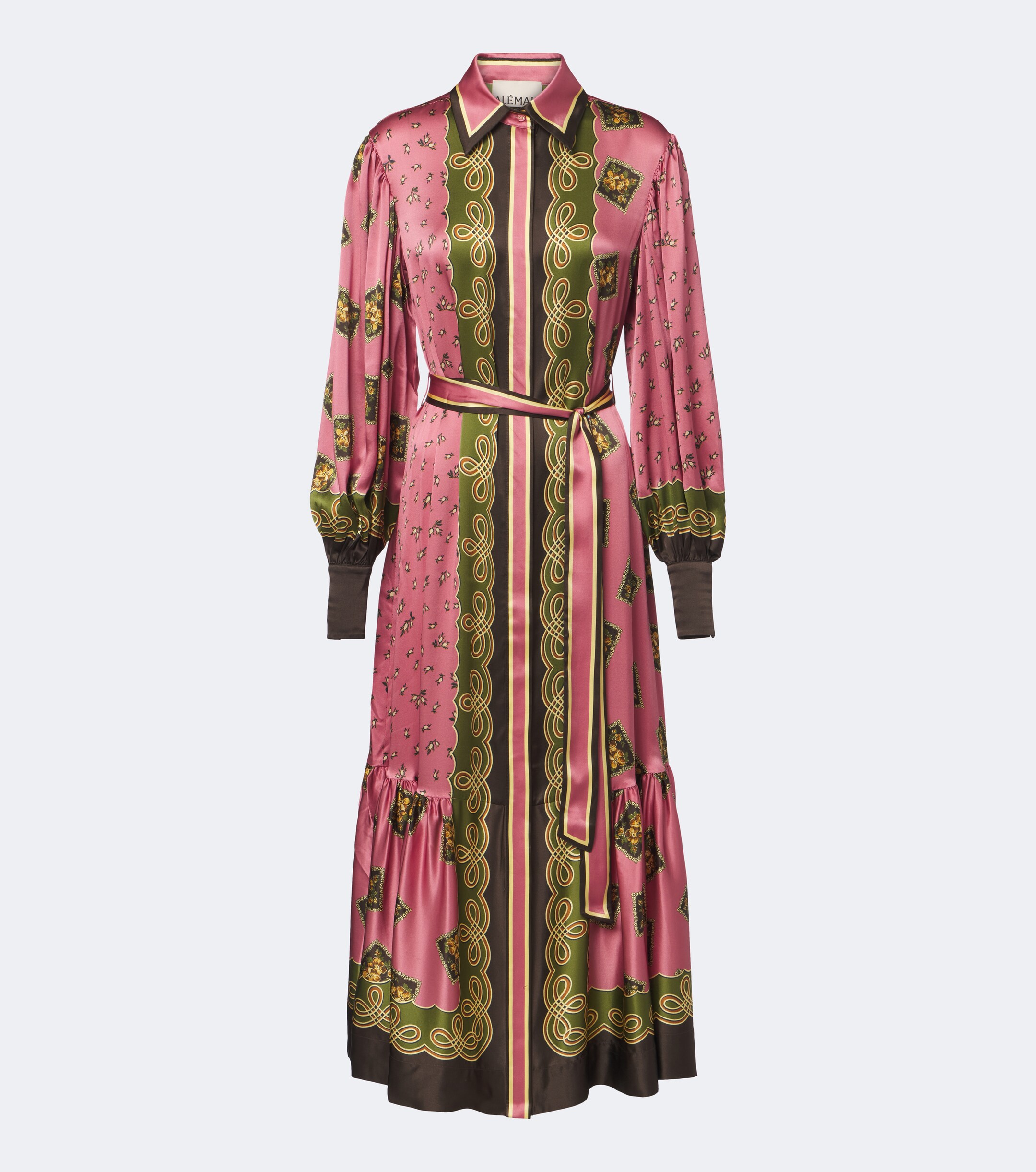 Alémais Alémais Lacey belted printed silk satin shirt dress