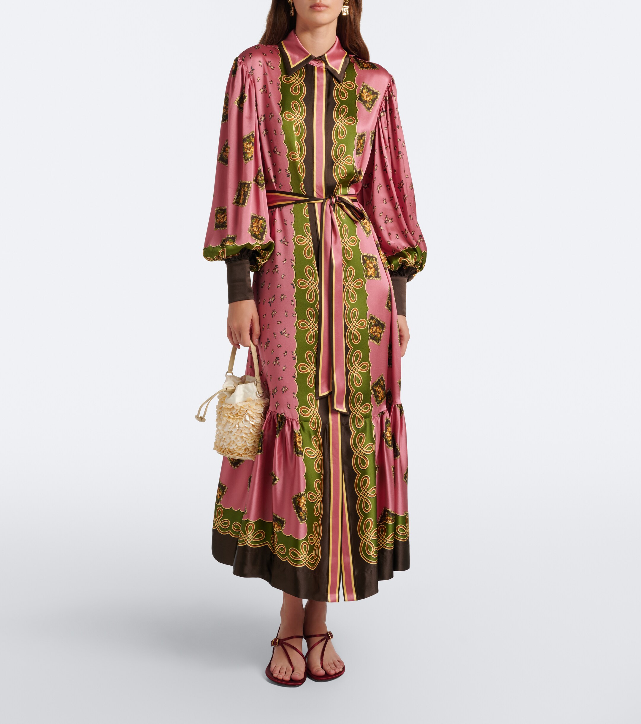 Alémais Alémais Lacey belted printed silk satin shirt dress