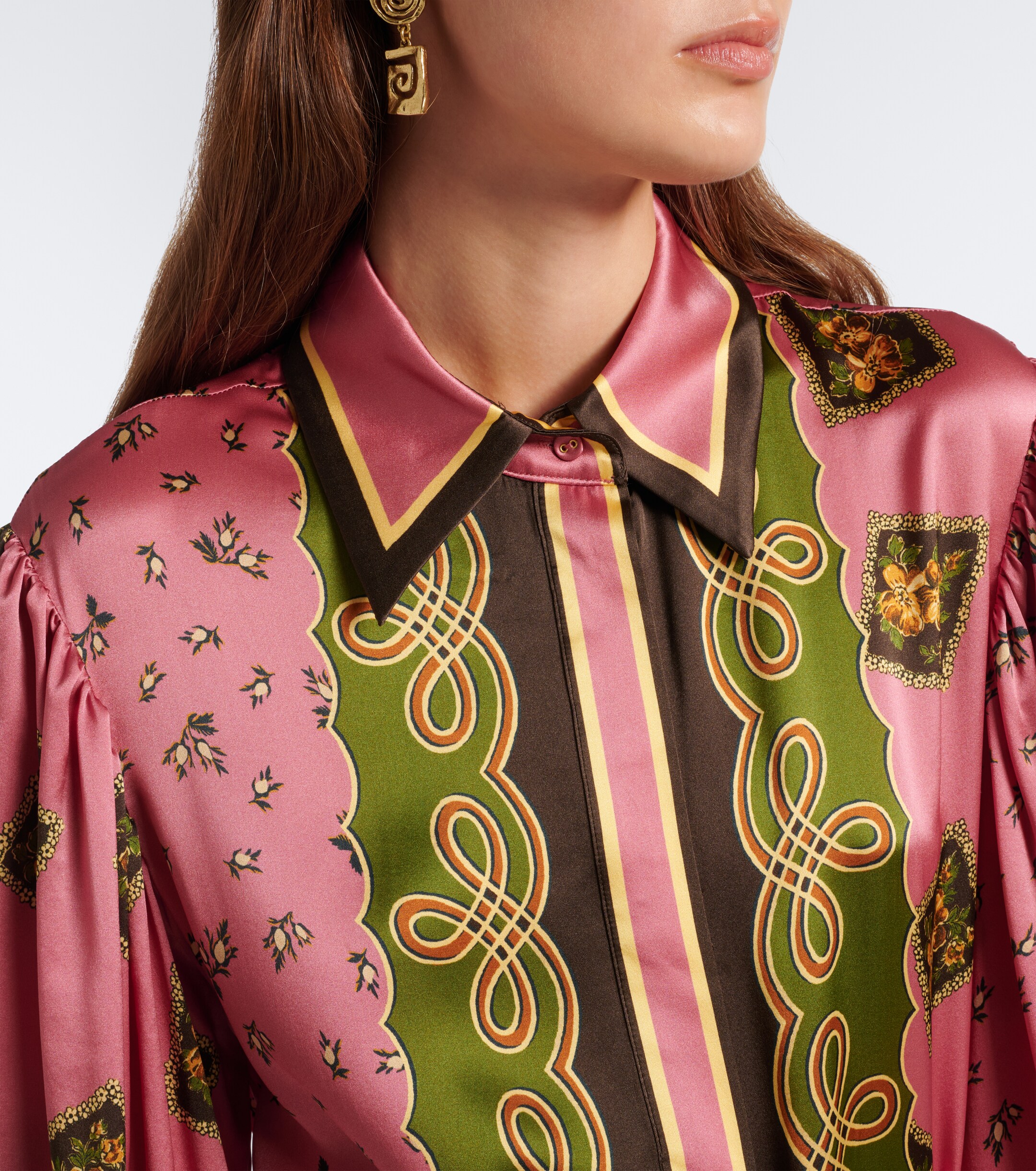 Alémais Alémais Lacey belted printed silk satin shirt dress