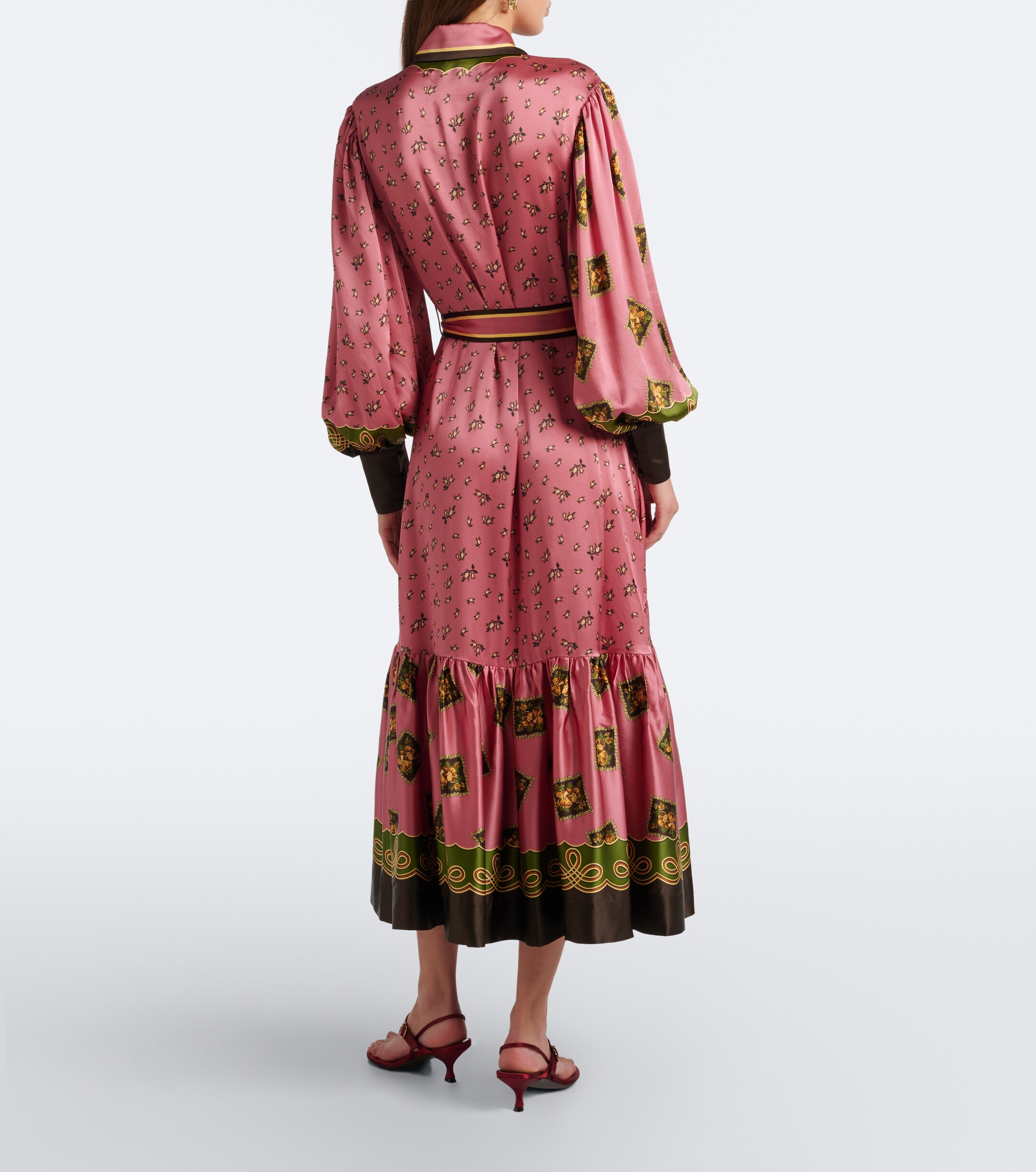 Alémais Alémais Lacey belted printed silk satin shirt dress