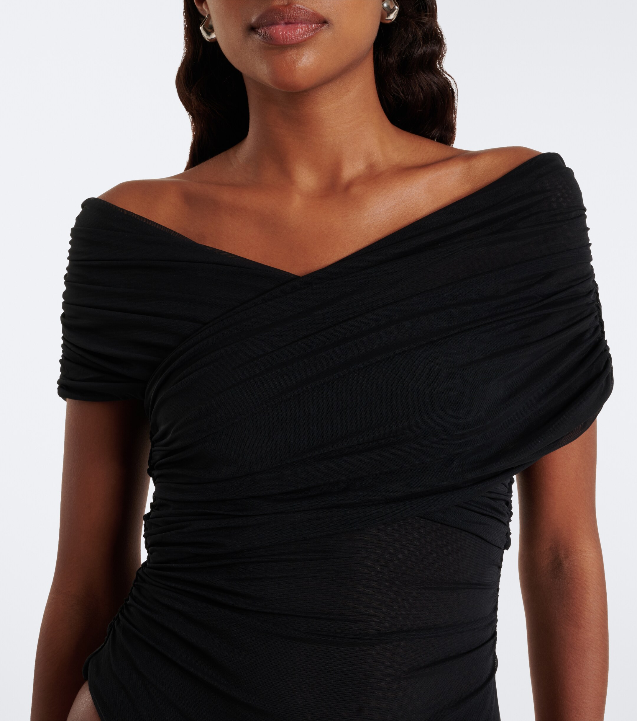 SIR. SIR Off-shoulder ruched mesh bodysuit