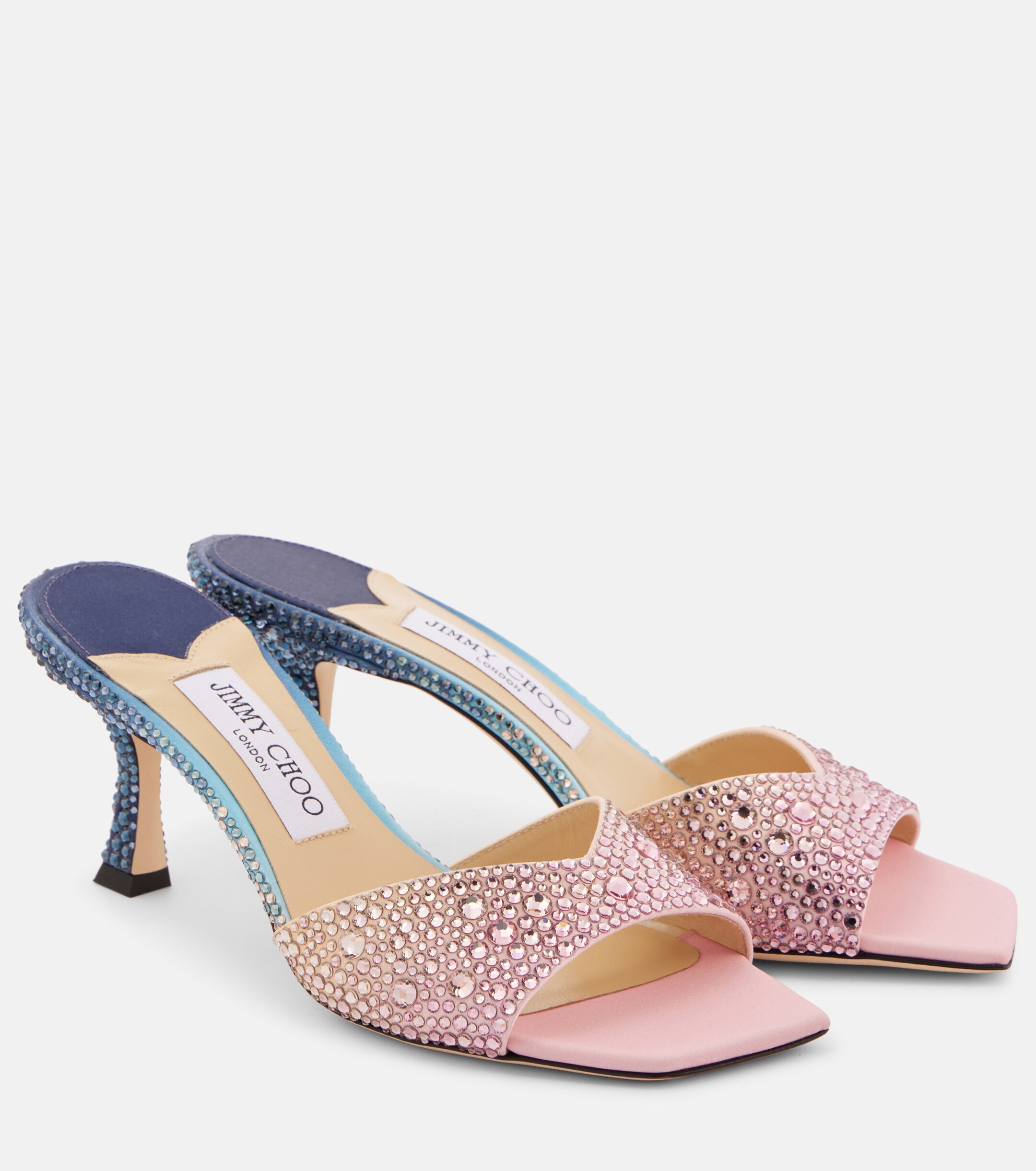 JIMMY CHOO - Skye 70 embellished satin mules | Plush